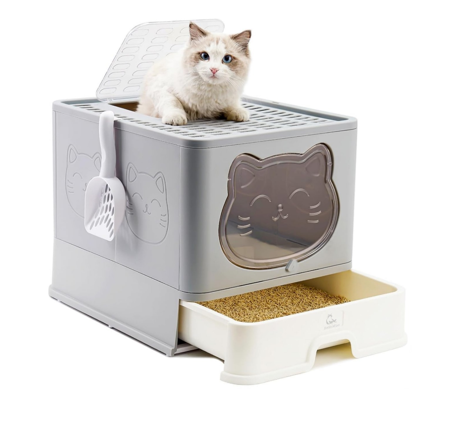 Vollständig Geschlossene Katzentoilette mit Deckel Schubladentyp Desodorierende Cat Litter Box Gross Faltbare Katzen klo mit Haustier-Kunststoffschaufel Geeignet