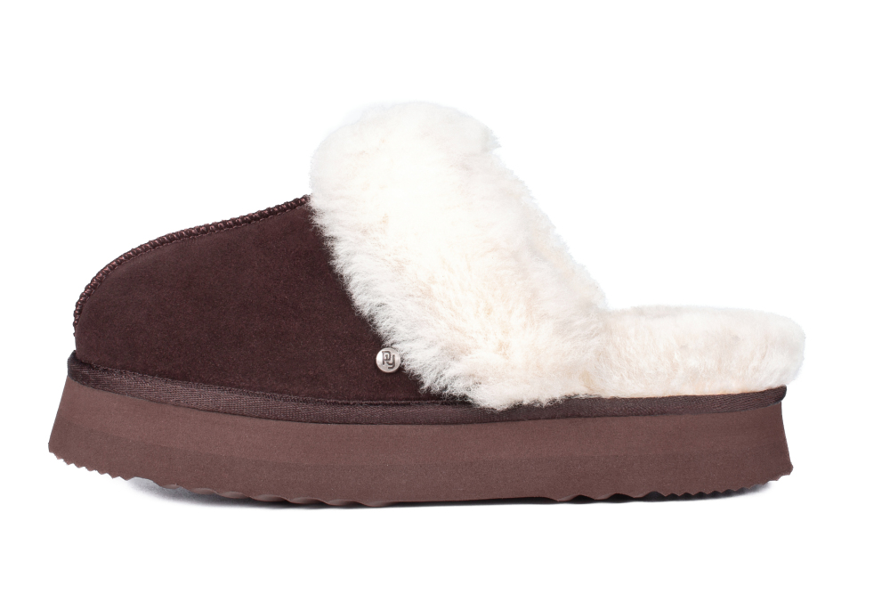 Parfeying Damen-Pantoletten aus Lamm- und Schaffell mit Plateau, Memory-Schaum-Lammfell Neuester Street Style Modeschuh für drinnen und draußen