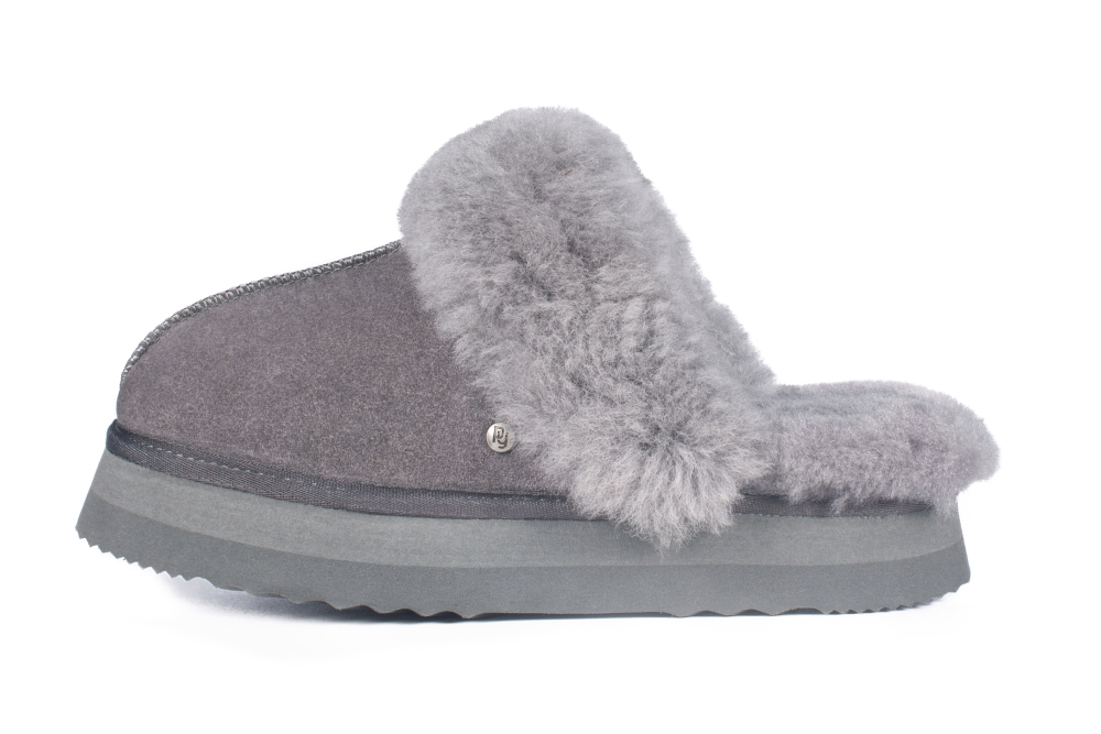 Parfeying Damen-Pantoletten aus Lamm- und Schaffell mit Plateau, Memory-Schaum-Lammfell Neuester Street Style Modeschuh für drinnen und draußen