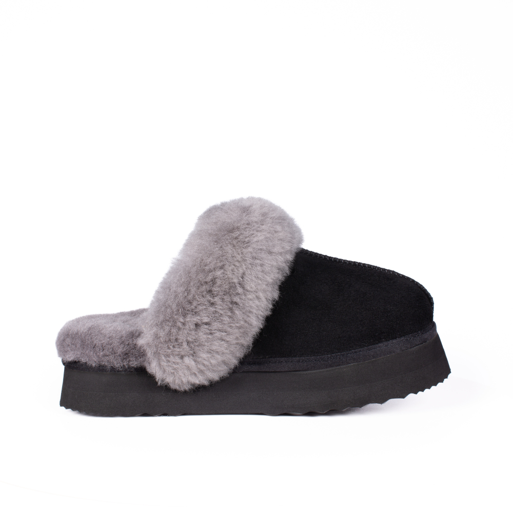 Parfeying Damen-Pantoletten aus Lamm- und Schaffell mit Plateau, Memory-Schaum-Lammfell Neuester Street Style Modeschuh für drinnen und draußen