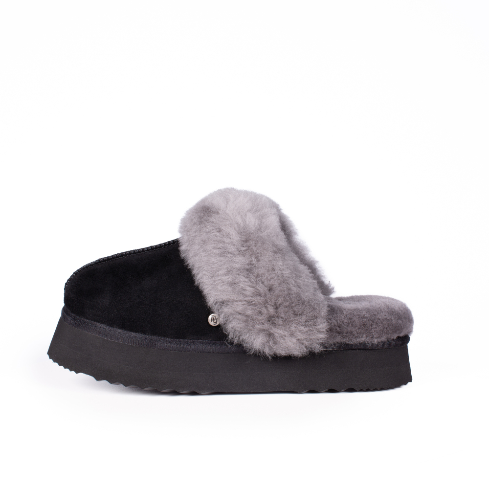 Parfeying Damen-Pantoletten aus Lamm- und Schaffell mit Plateau, Memory-Schaum-Lammfell Neuester Street Style Modeschuh für drinnen und draußen