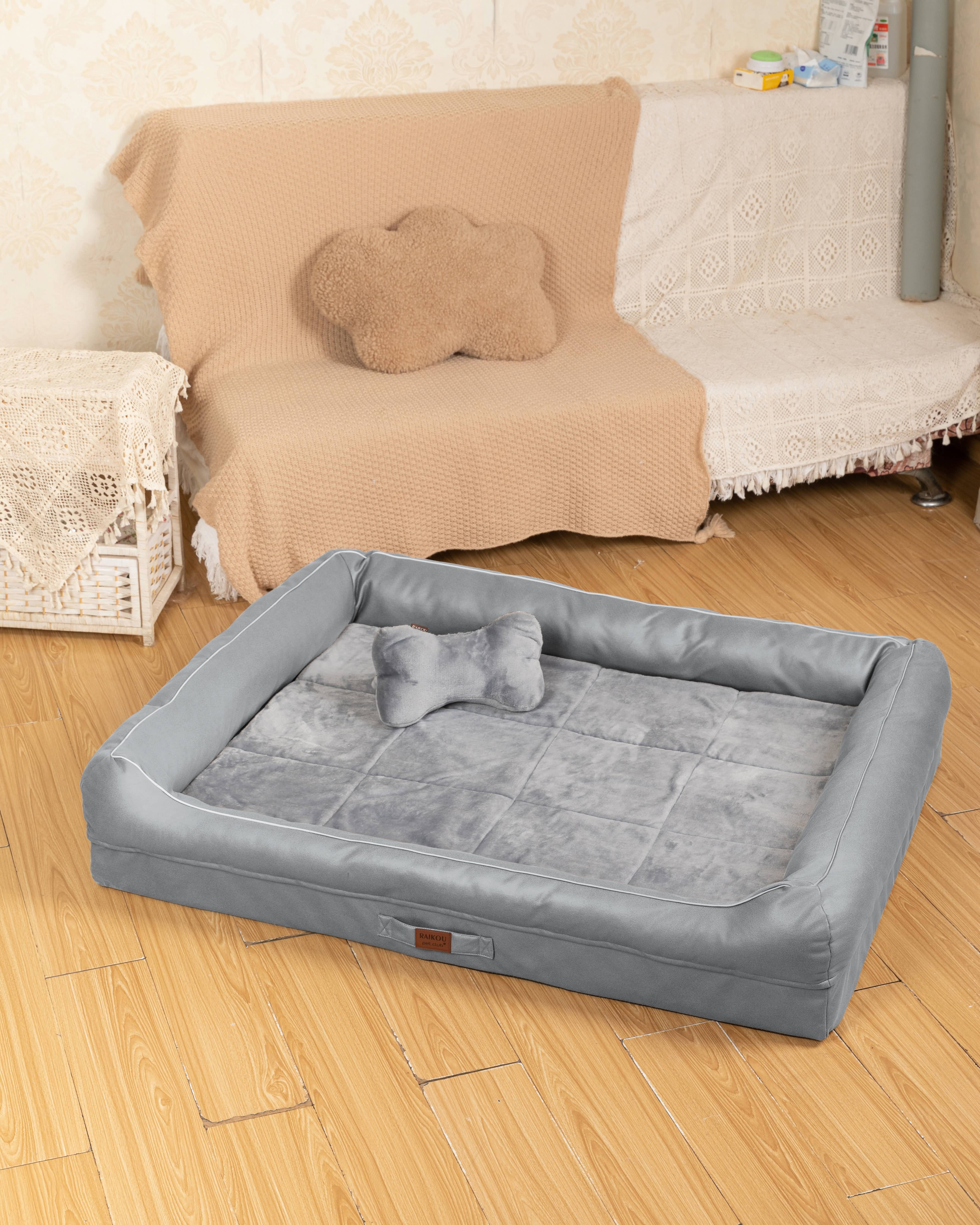 RAIKOU Hundebett mit Abnehmbarem Kissen, gepolstertes waschbares Tierbett  Schlafplatz  Hundekissen Hundesofa Hundemette Tierbedarf