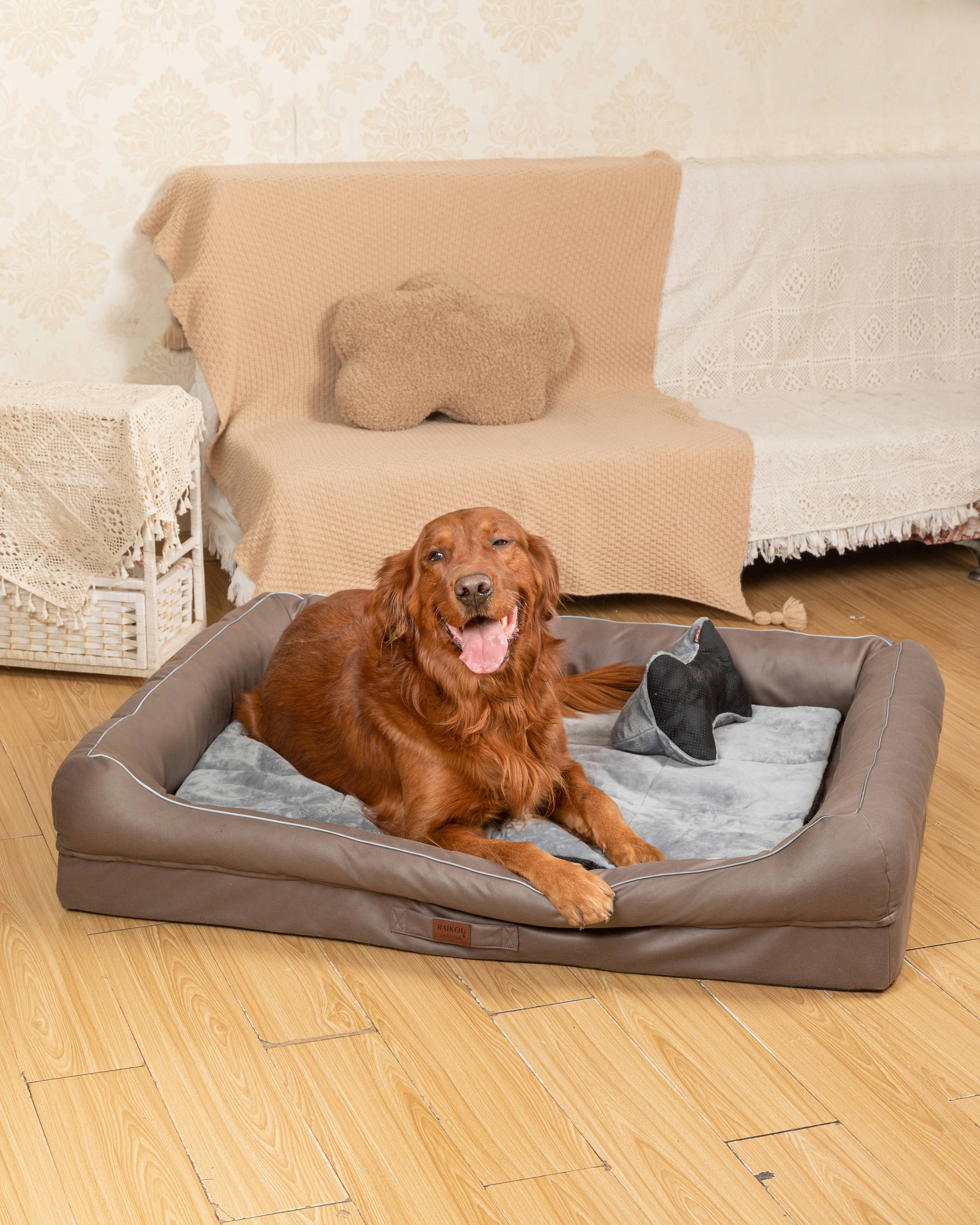 RAIKOU Hundebett mit Abnehmbarem Kissen, gepolstertes waschbares Tierbett  Schlafplatz  Hundekissen Hundesofa Hundemette Tierbedarf
