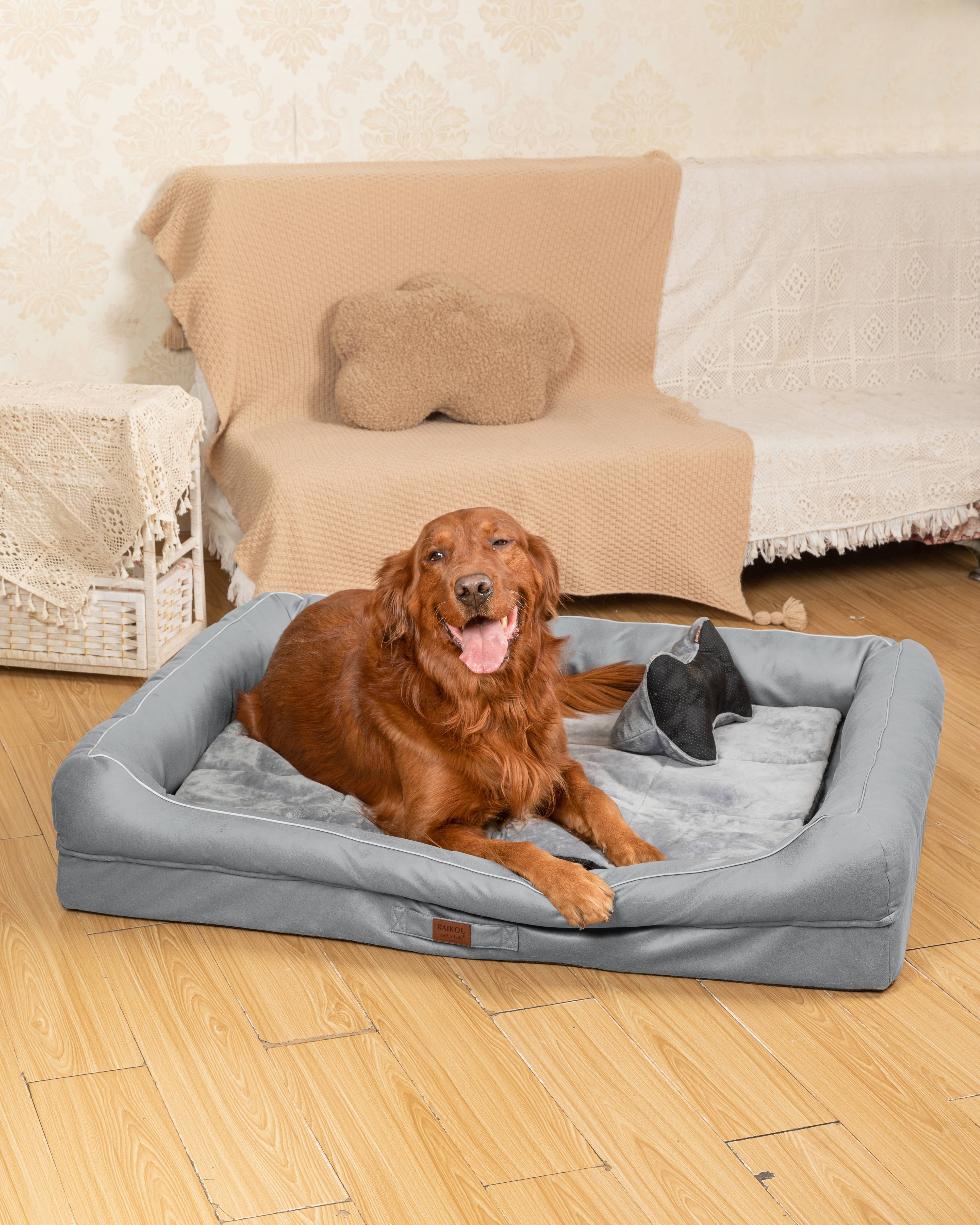 RAIKOU Hundebett mit Abnehmbarem Kissen, gepolstertes waschbares Tierbett  Schlafplatz  Hundekissen Hundesofa Hundemette Tierbedarf