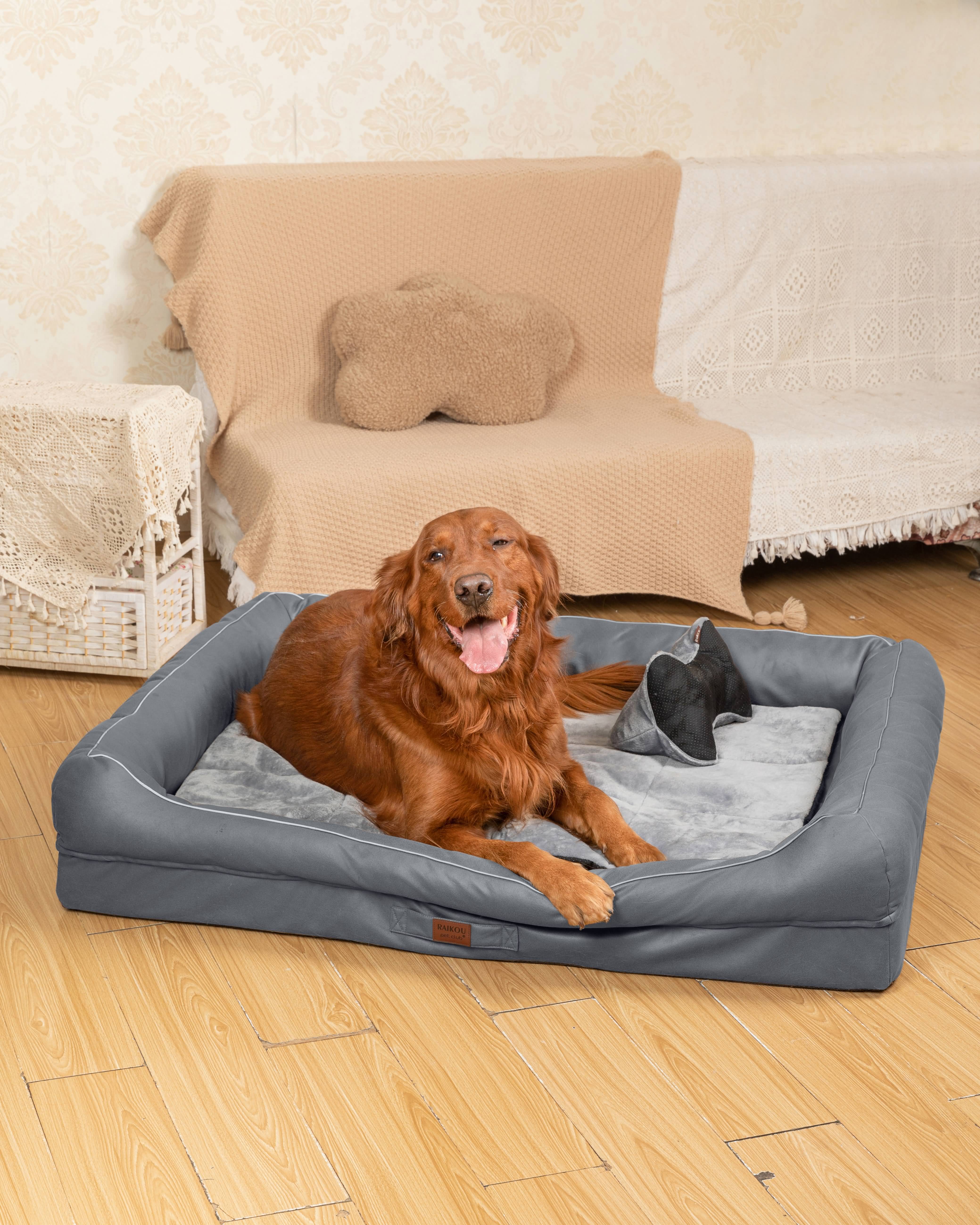 RAIKOU Hundebett mit Abnehmbarem Kissen, gepolstertes waschbares Tierbett  Schlafplatz  Hundekissen Hundesofa Hundemette Tierbedarf