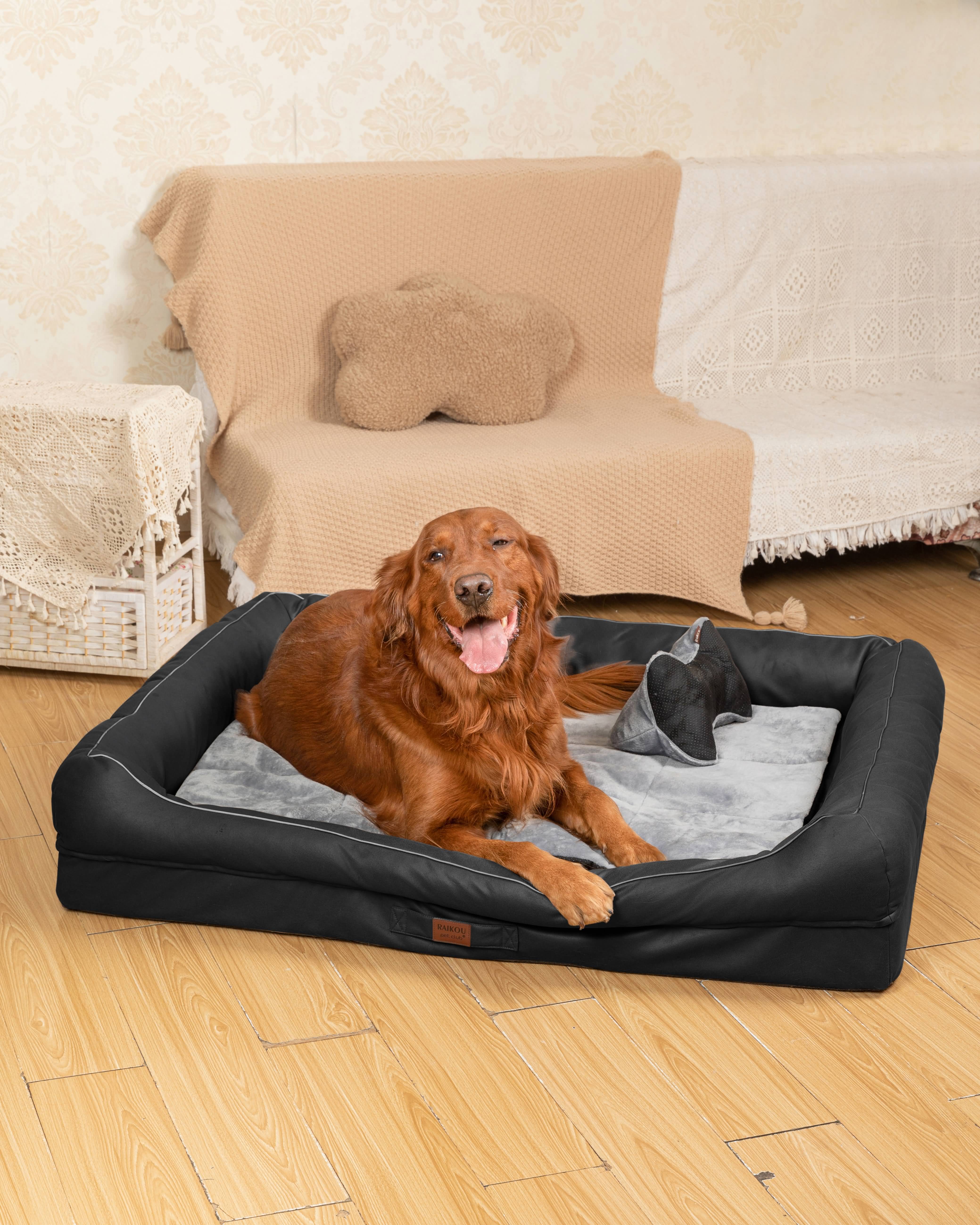 RAIKOU Hundebett mit Abnehmbarem Kissen, gepolstertes waschbares Tierbett  Schlafplatz  Hundekissen Hundesofa Hundemette Tierbedarf