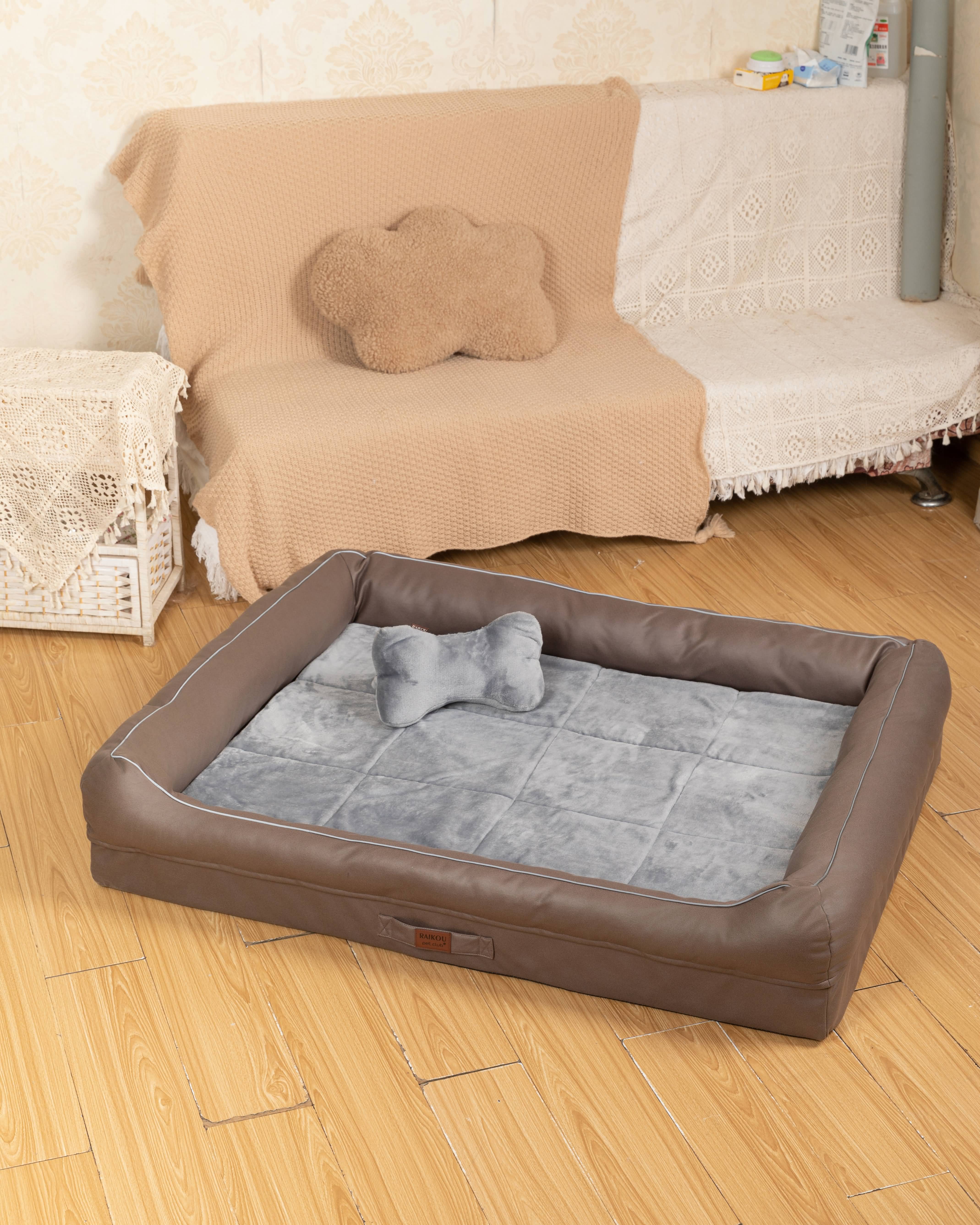 RAIKOU Hundebett mit Abnehmbarem Kissen, gepolstertes waschbares Tierbett  Schlafplatz  Hundekissen Hundesofa Hundemette Tierbedarf