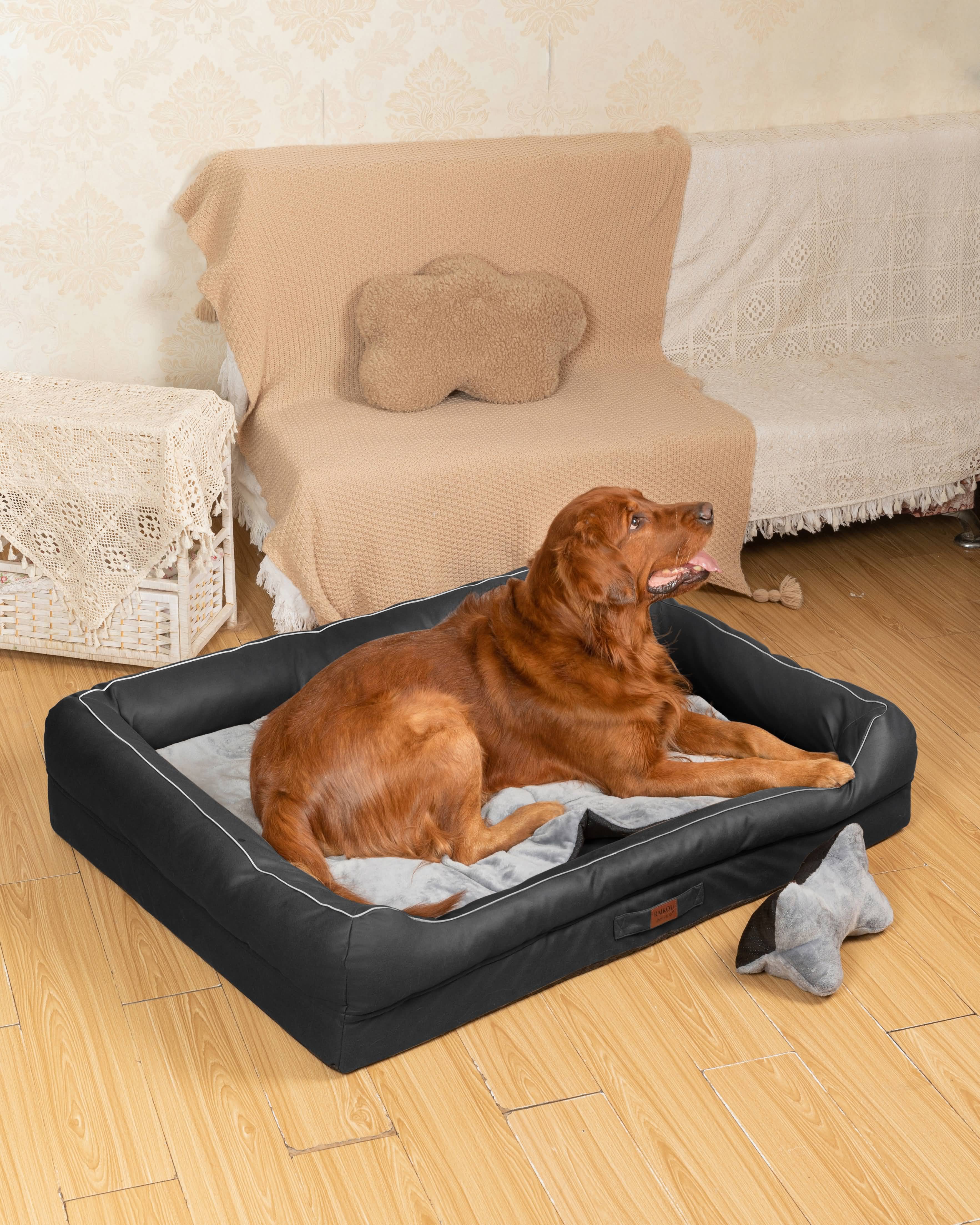 RAIKOU Hundebett mit Abnehmbarem Kissen, gepolstertes waschbares Tierbett  Schlafplatz  Hundekissen Hundesofa Hundemette Tierbedarf