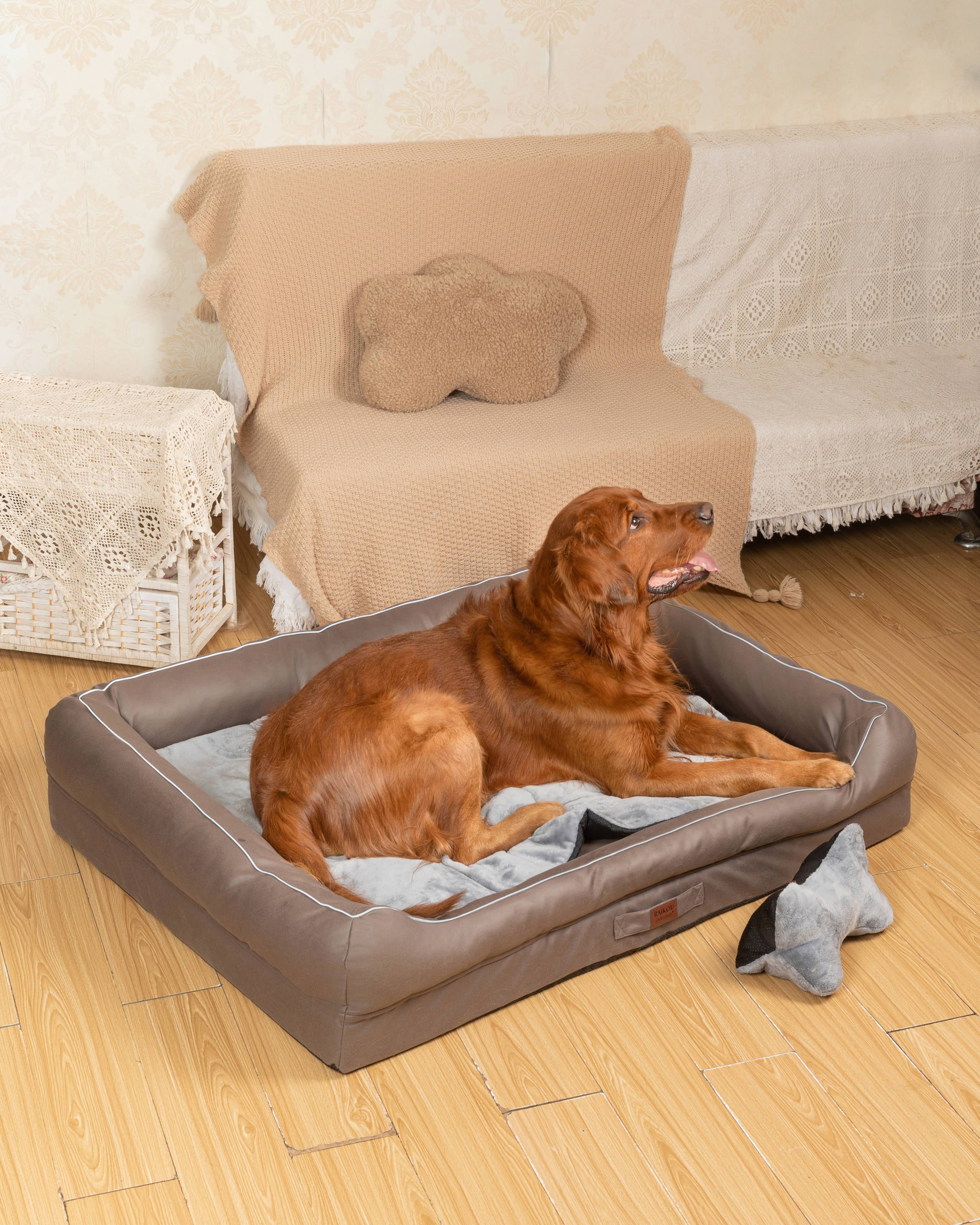 RAIKOU Hundebett mit Abnehmbarem Kissen, gepolstertes waschbares Tierbett  Schlafplatz  Hundekissen Hundesofa Hundemette Tierbedarf