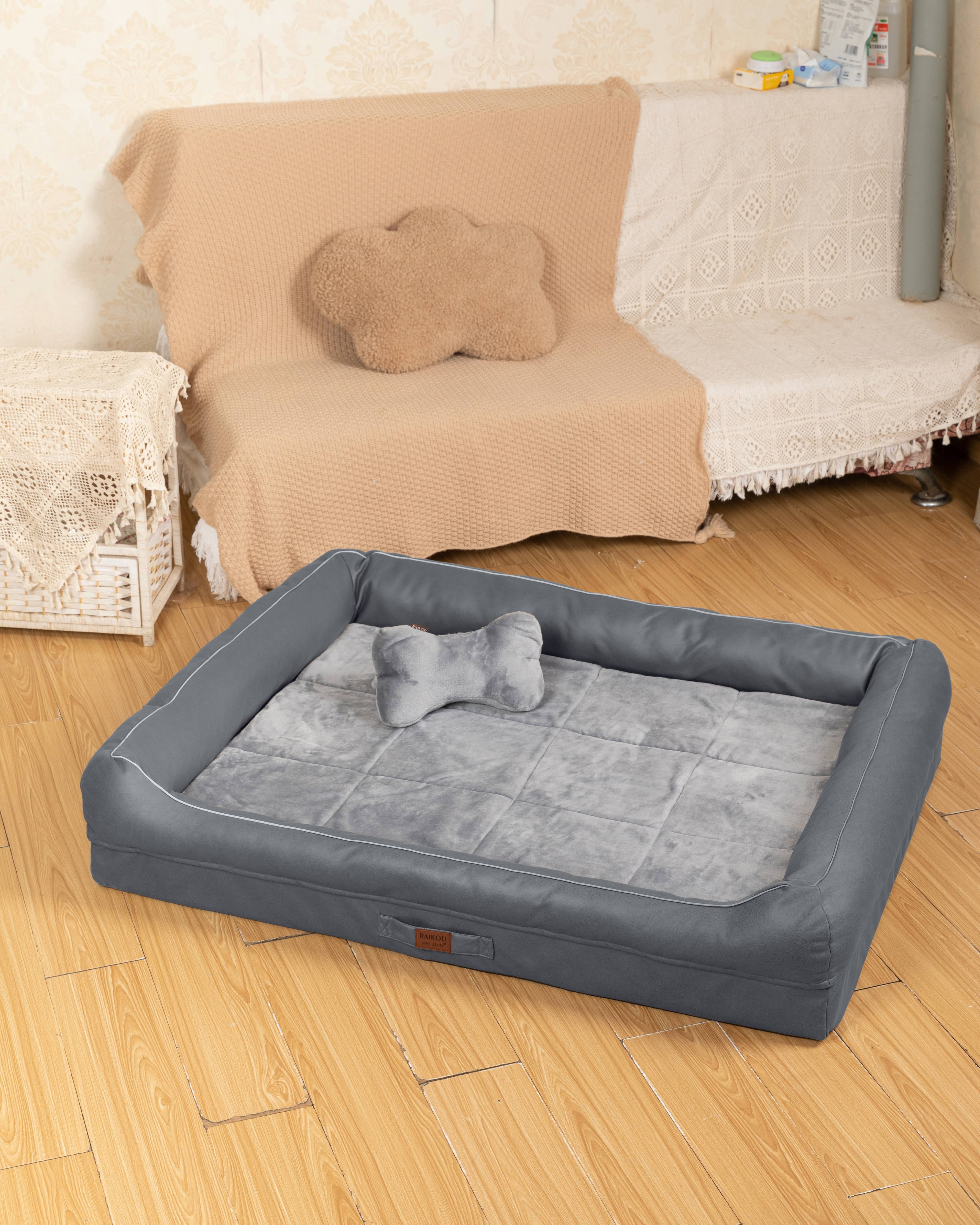RAIKOU Hundebett mit Abnehmbarem Kissen, gepolstertes waschbares Tierbett  Schlafplatz  Hundekissen Hundesofa Hundemette Tierbedarf