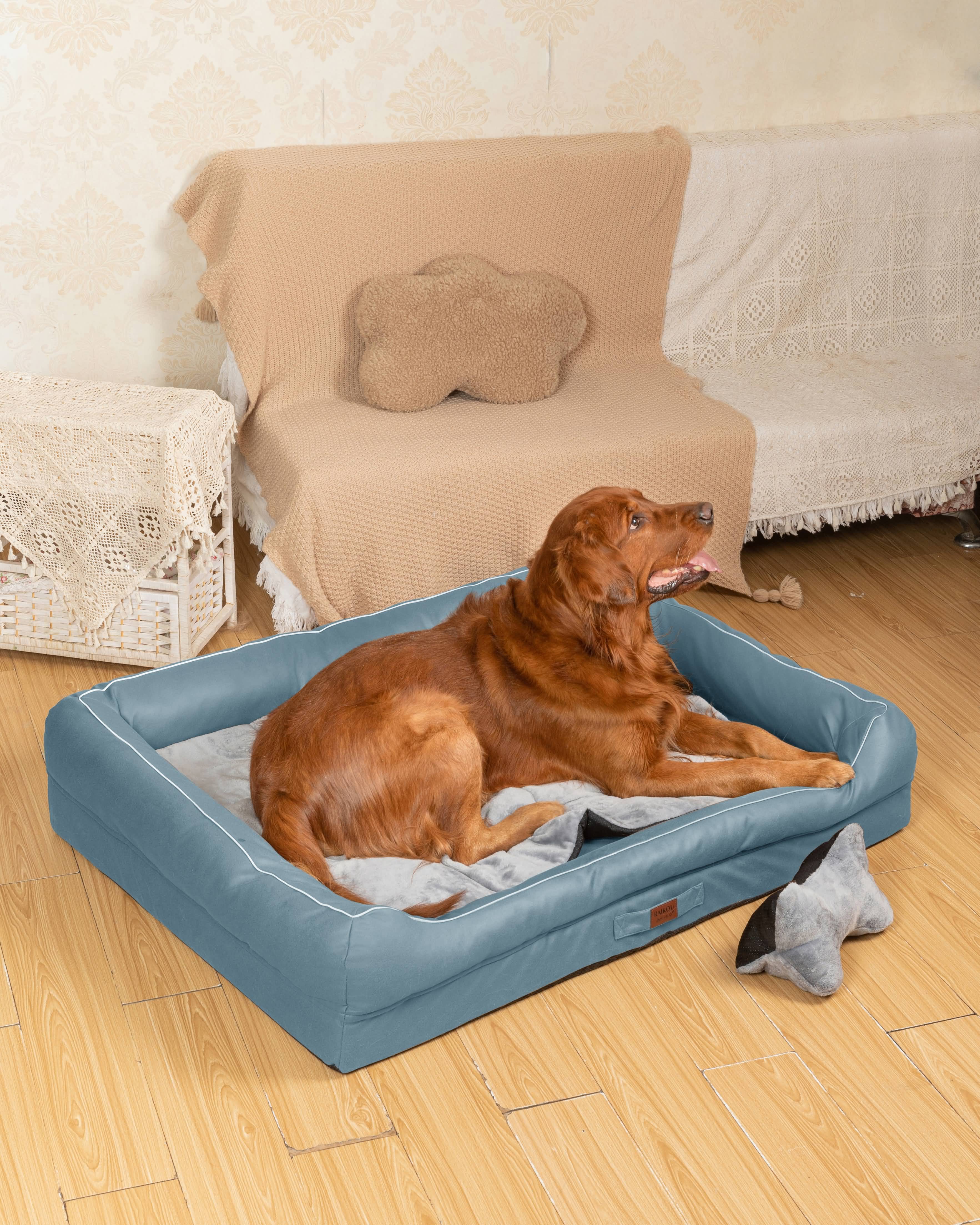 RAIKOU Hundebett mit Abnehmbarem Kissen, gepolstertes waschbares Tierbett  Schlafplatz  Hundekissen Hundesofa Hundemette Tierbedarf