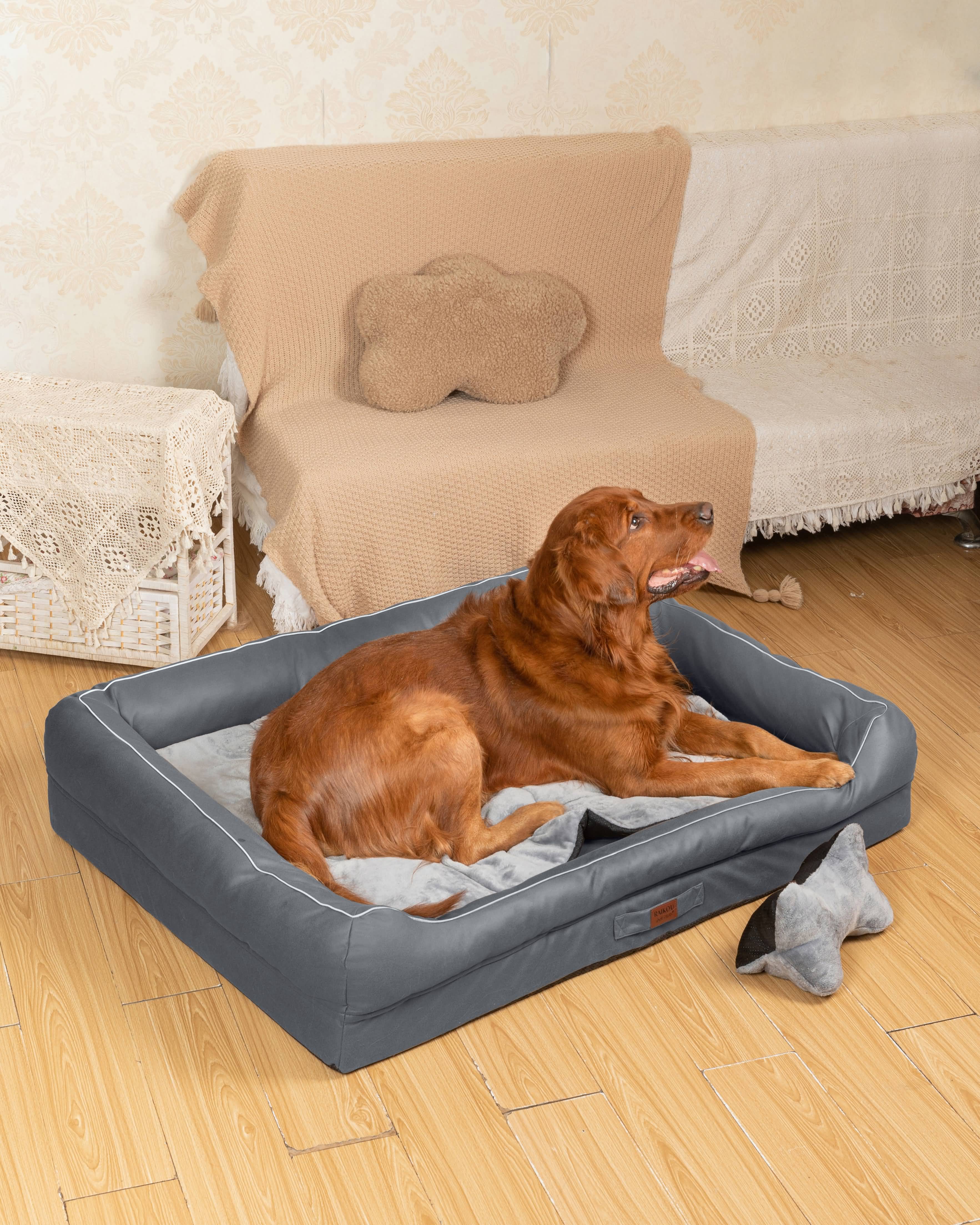RAIKOU Hundebett mit Abnehmbarem Kissen, gepolstertes waschbares Tierbett  Schlafplatz  Hundekissen Hundesofa Hundemette Tierbedarf