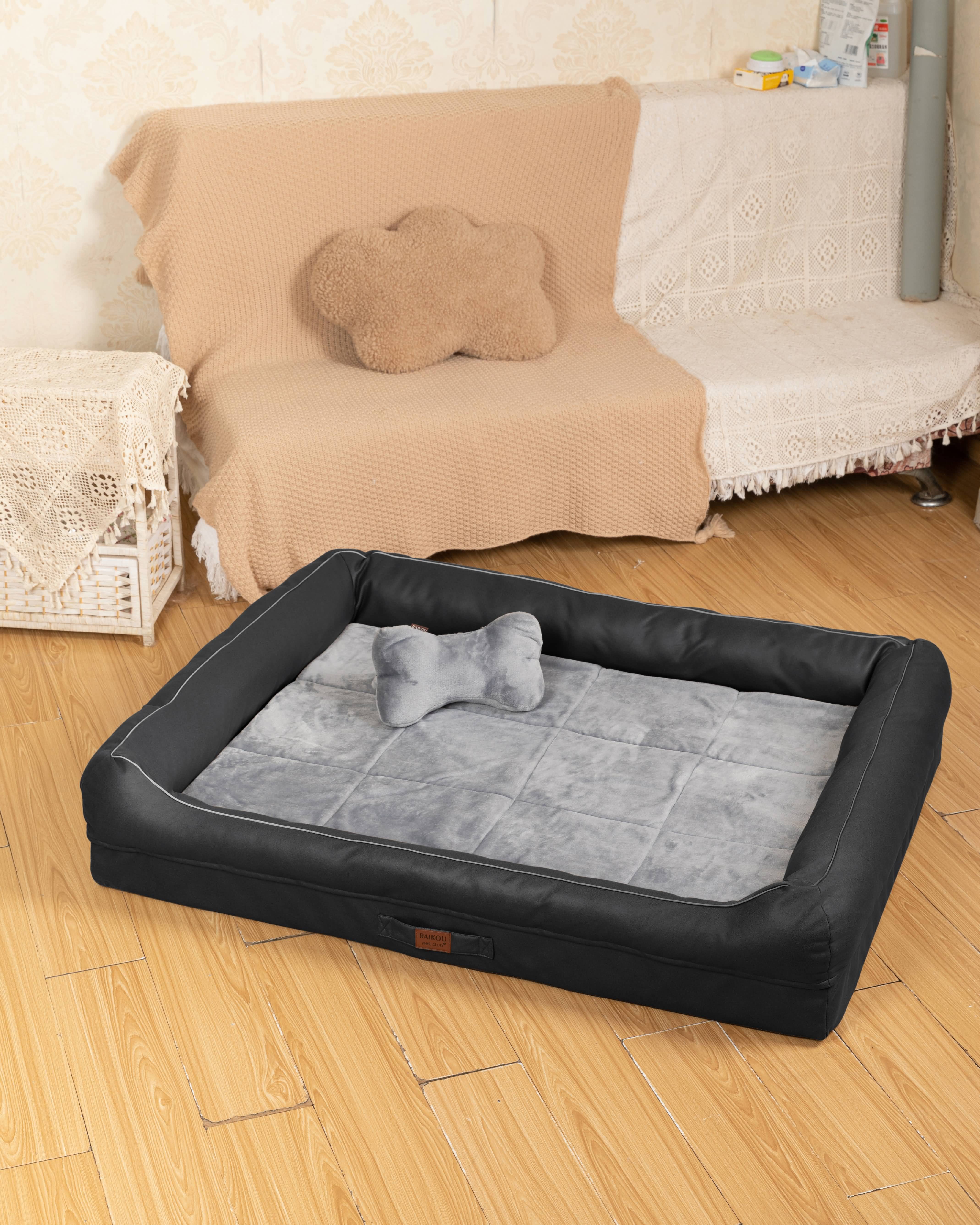 RAIKOU Hundebett mit Abnehmbarem Kissen, gepolstertes waschbares Tierbett  Schlafplatz  Hundekissen Hundesofa Hundemette Tierbedarf