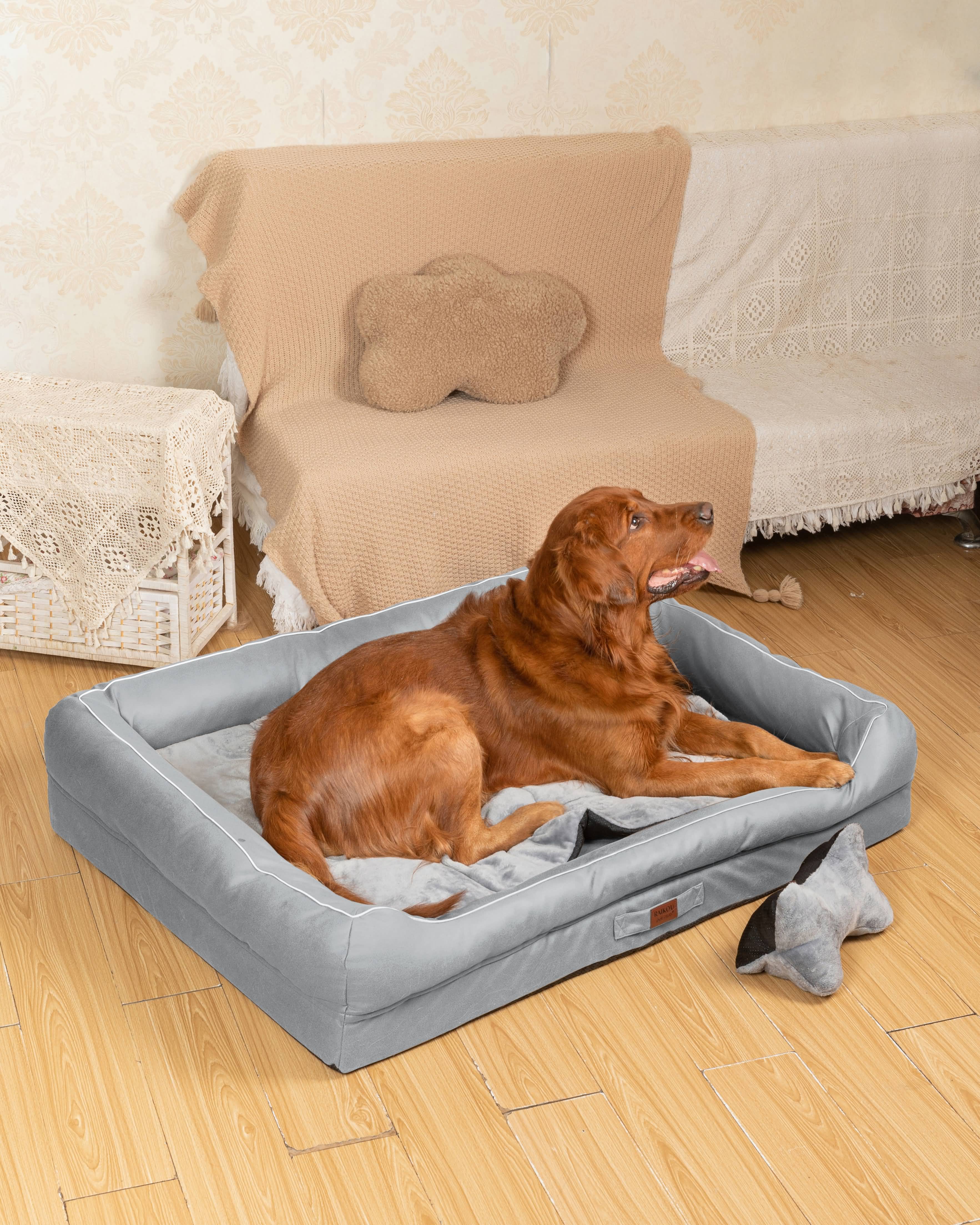 RAIKOU Hundebett mit Abnehmbarem Kissen, gepolstertes waschbares Tierbett  Schlafplatz  Hundekissen Hundesofa Hundemette Tierbedarf