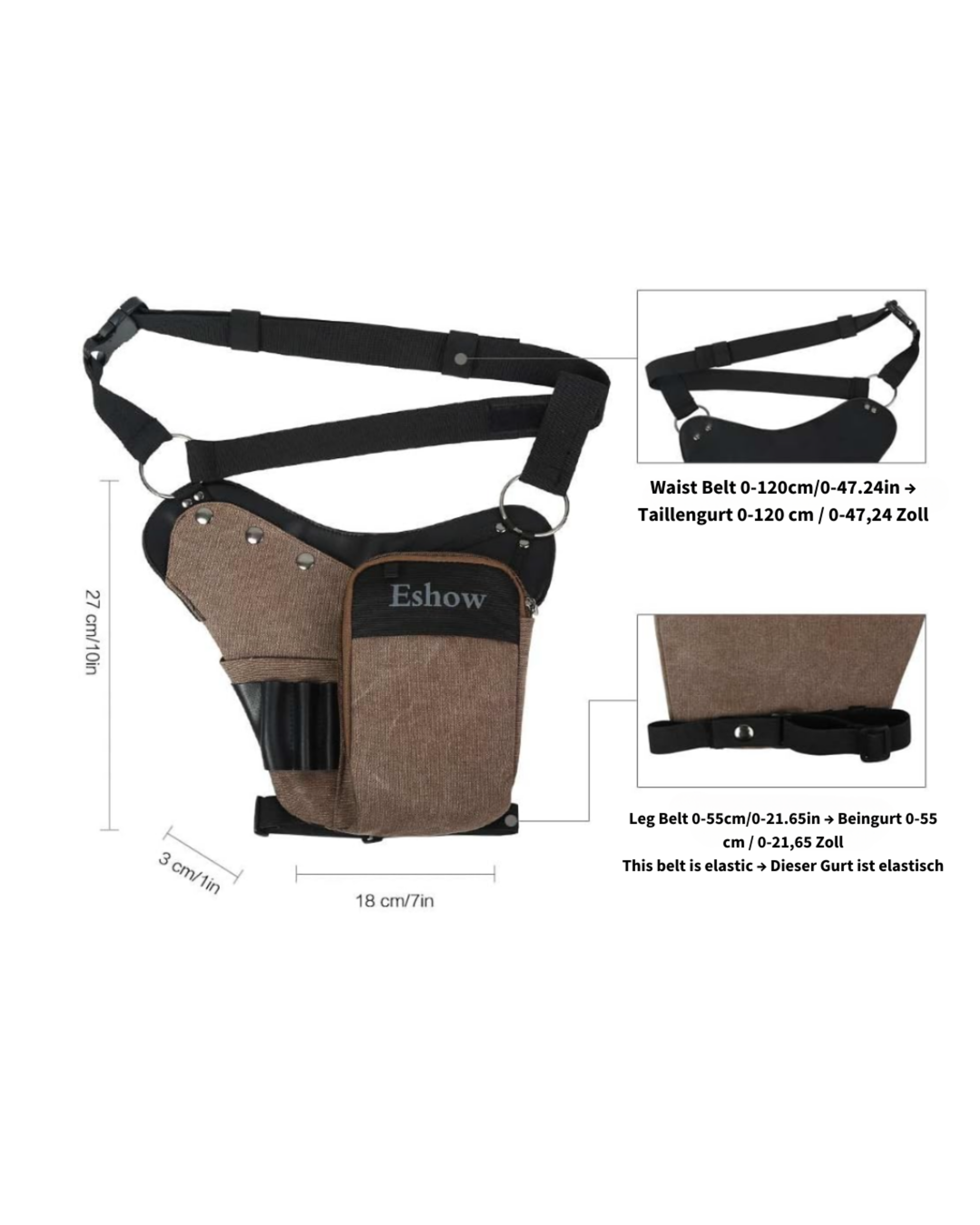 Beintasche für Herren – Hüfttasche, Werkzeugtasche für Motorrad, Reisen, Arbeit und Sport (Braun)