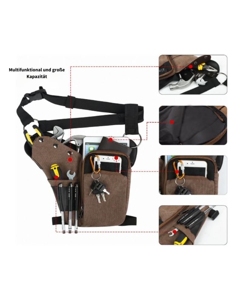 Beintasche für Herren – Hüfttasche, Werkzeugtasche für Motorrad, Reisen, Arbeit und Sport (Braun)