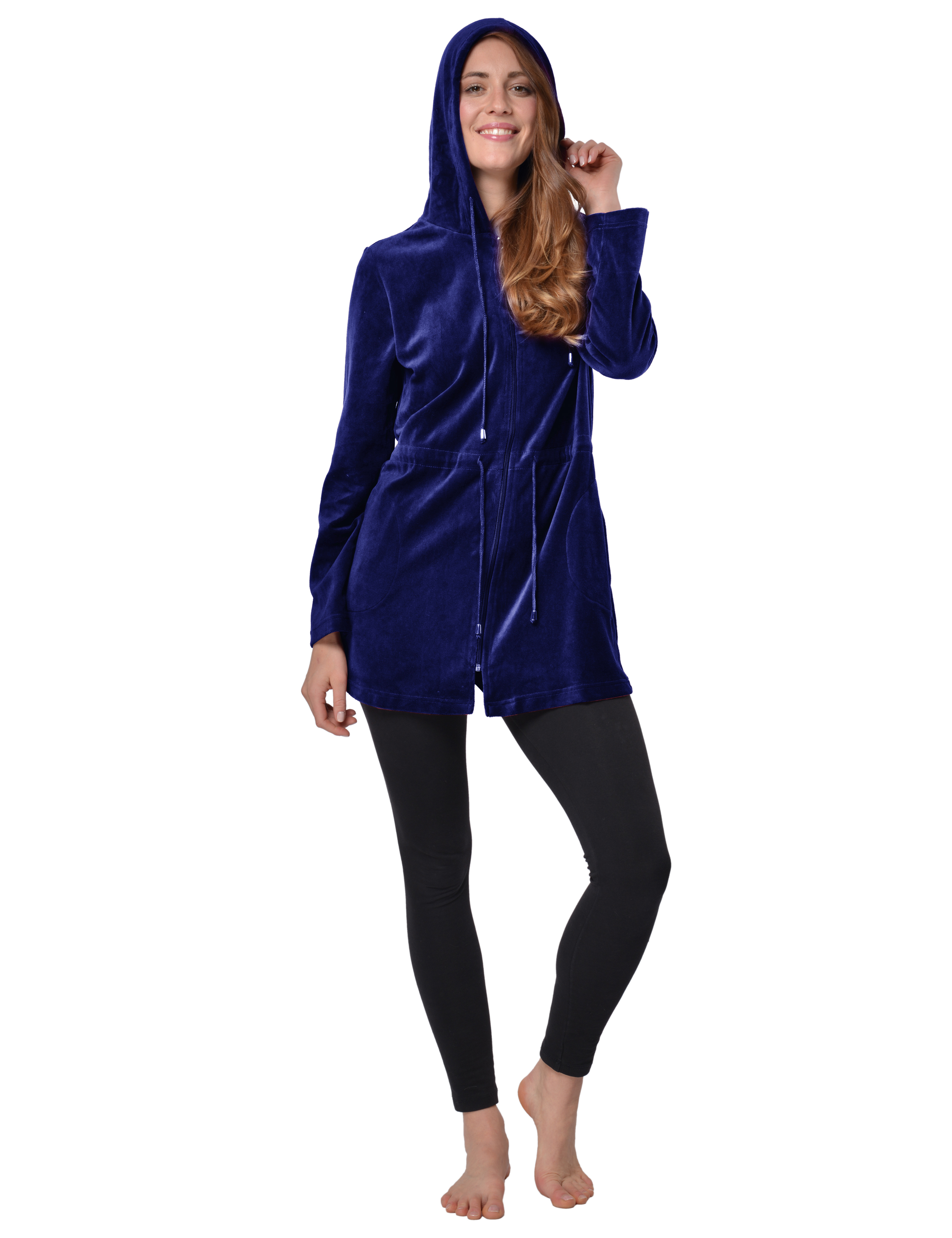 RAIKOU Damen Nicki Velour Kurzer Bademantel/Morgenmantel/Saunamantel mit Reißverschluss mit Hohem Baumwollanteil Kapuzenjacke Hoodie Zipper Jacket