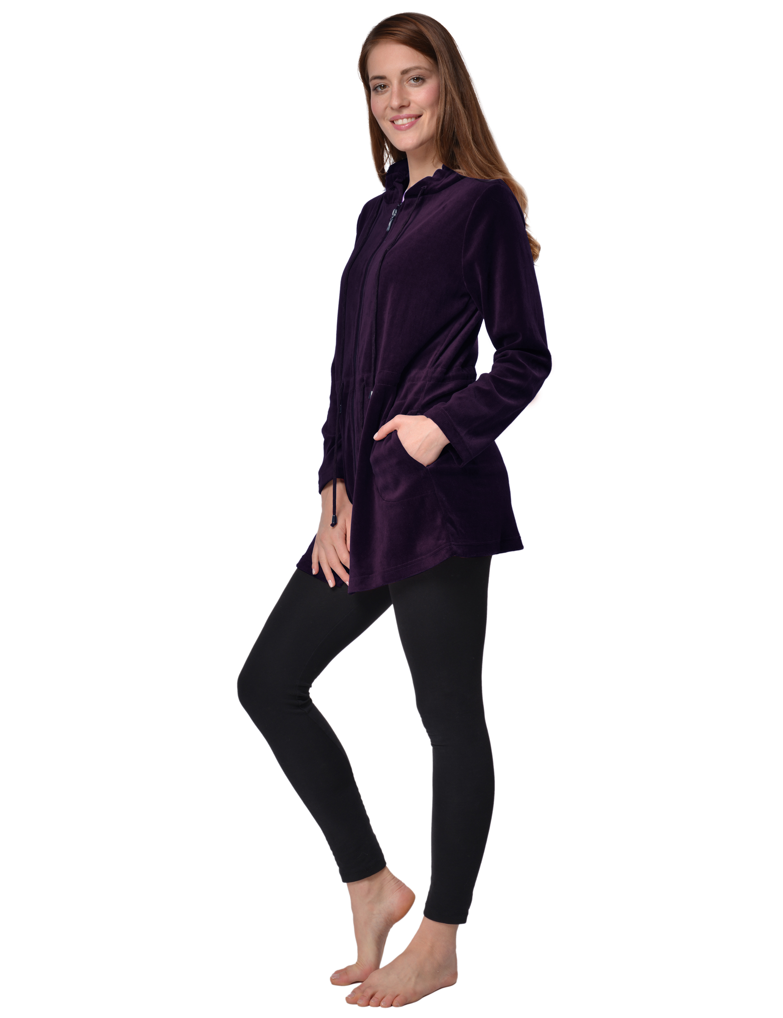 RAIKOU Damen Nicki Velour Kurzer Bademantel/Morgenmantel/Saunamantel mit Reißverschluss mit Hohem Baumwollanteil Kapuzenjacke Hoodie Zipper Jacket