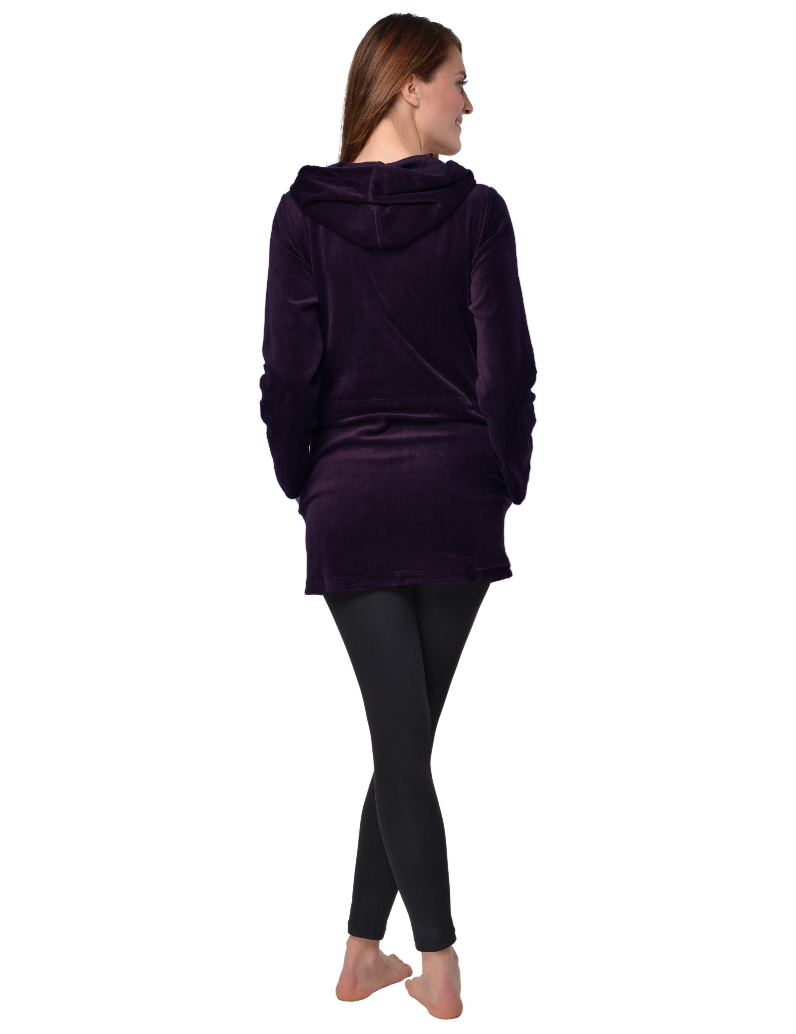 RAIKOU Damen Nicki Velour Kurzer Bademantel/Morgenmantel/Saunamantel mit Reißverschluss mit Hohem Baumwollanteil Kapuzenjacke Hoodie Zipper Jacket