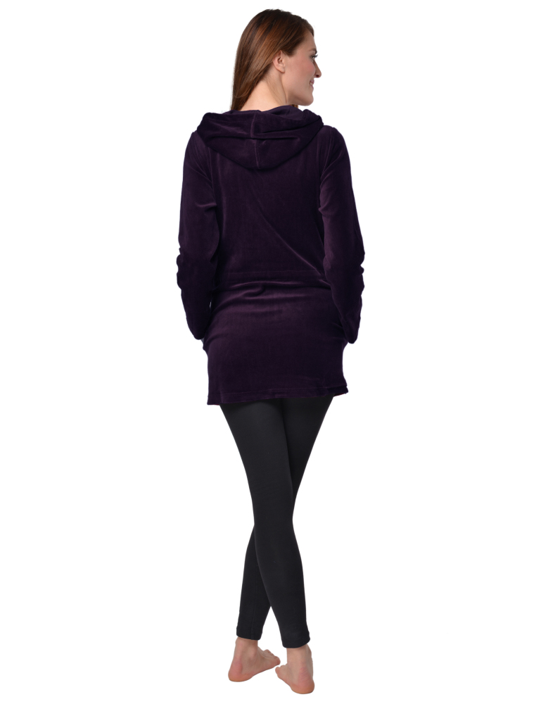 RAIKOU Damen Nicki Velour Kurzer Bademantel/Morgenmantel/Saunamantel mit Reißverschluss mit Hohem Baumwollanteil Kapuzenjacke Hoodie Zipper Jacket