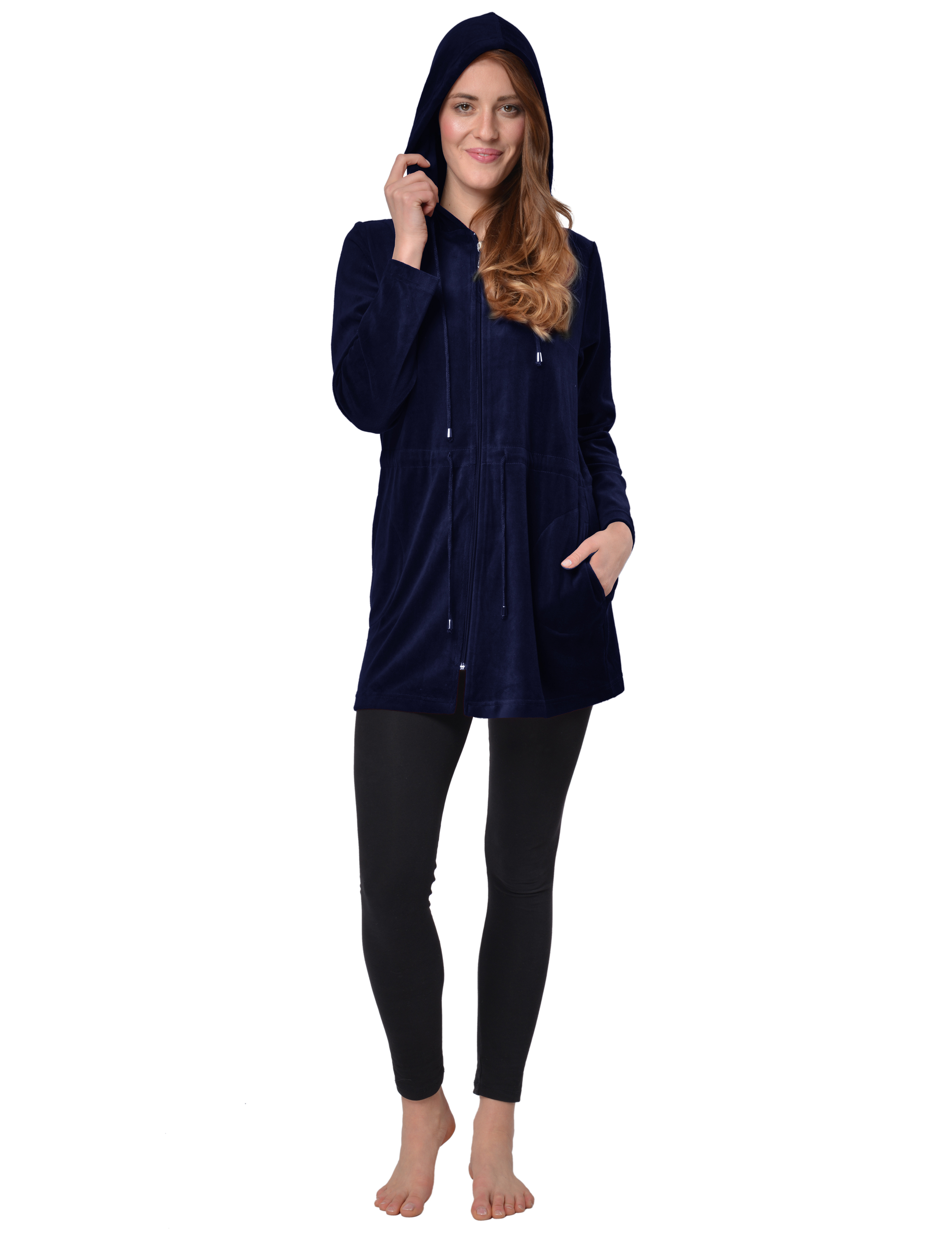 RAIKOU Damen Nicki Velour Kurzer Bademantel/Morgenmantel/Saunamantel mit Reißverschluss mit Hohem Baumwollanteil Kapuzenjacke Hoodie Zipper Jacket