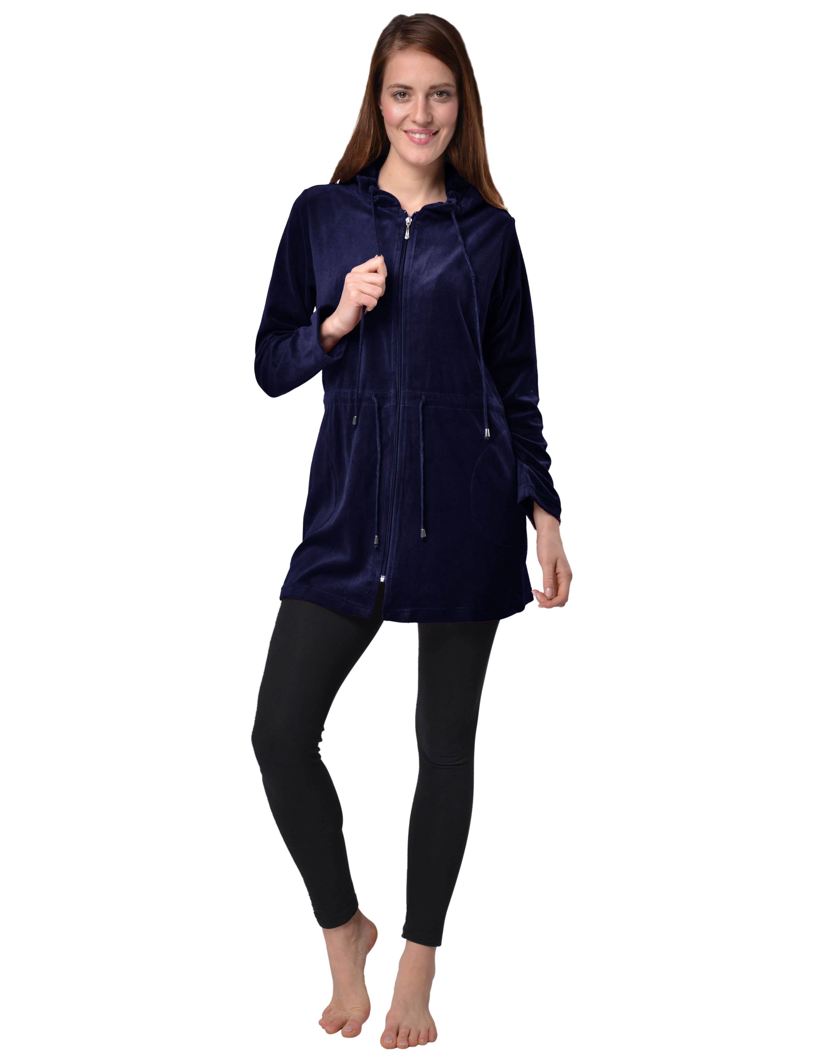 RAIKOU Damen Nicki Velour Kurzer Bademantel/Morgenmantel/Saunamantel mit Reißverschluss mit Hohem Baumwollanteil Kapuzenjacke Hoodie Zipper Jacket