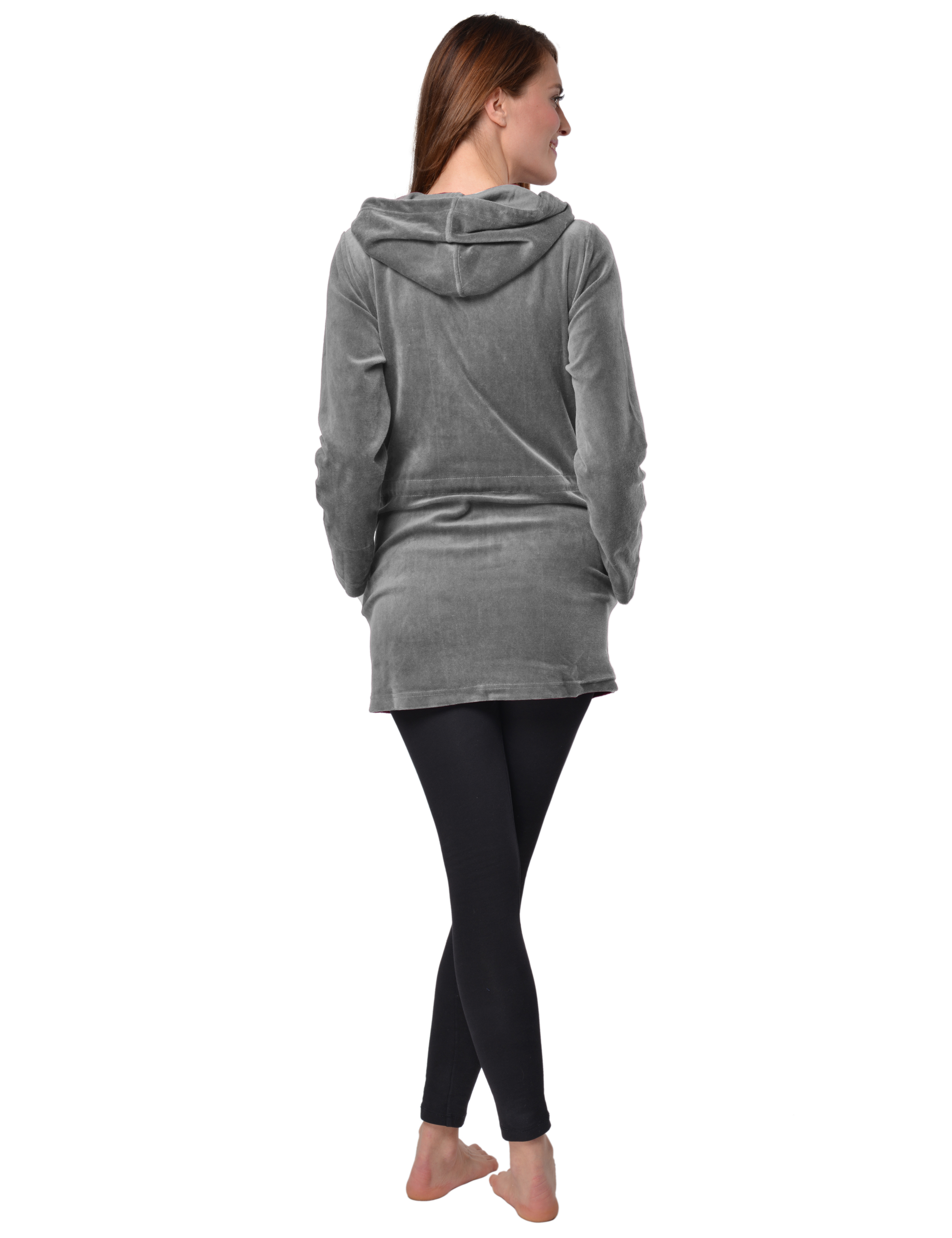 RAIKOU Damen Nicki Velour Kurzer Bademantel/Morgenmantel/Saunamantel mit Reißverschluss mit Hohem Baumwollanteil Kapuzenjacke Hoodie Zipper Jacket