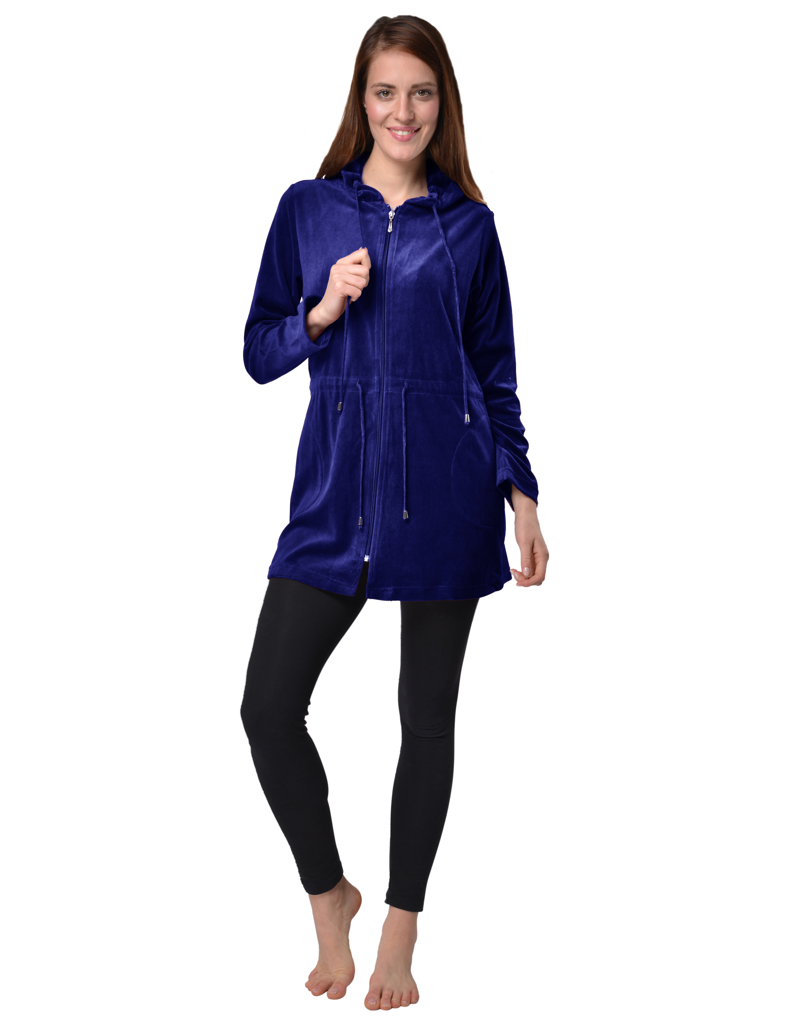 RAIKOU Damen Nicki Velour Kurzer Bademantel/Morgenmantel/Saunamantel mit Reißverschluss mit Hohem Baumwollanteil Kapuzenjacke Hoodie Zipper Jacket