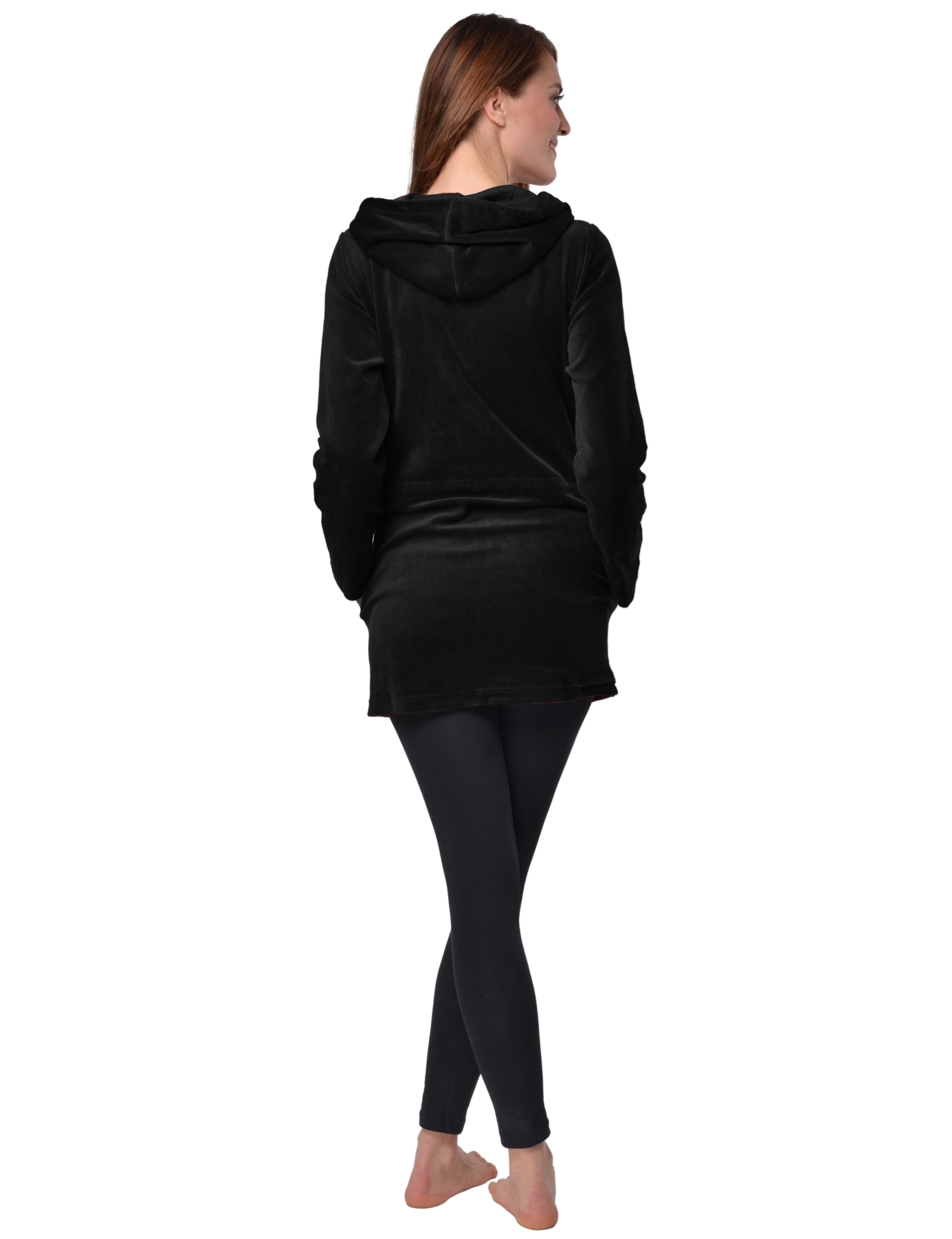 RAIKOU Damen Nicki Velour Kurzer Bademantel/Morgenmantel/Saunamantel mit Reißverschluss mit Hohem Baumwollanteil Kapuzenjacke Hoodie Zipper Jacket