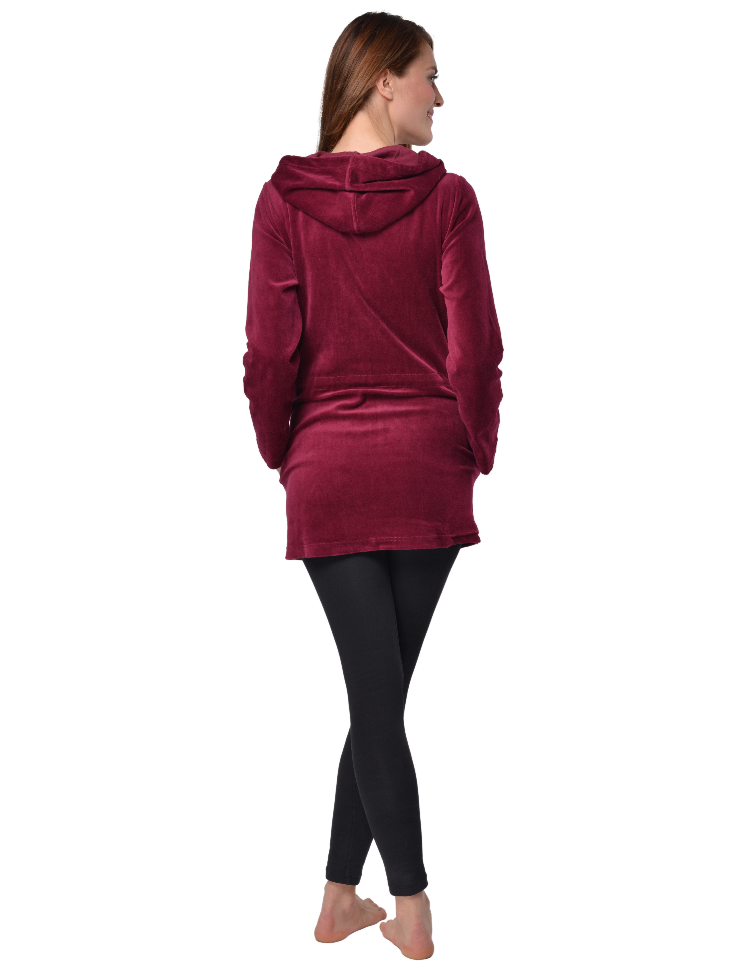 RAIKOU Damen Nicki Velour Kurzer Bademantel/Morgenmantel/Saunamantel mit Reißverschluss mit Hohem Baumwollanteil Kapuzenjacke Hoodie Zipper Jacket