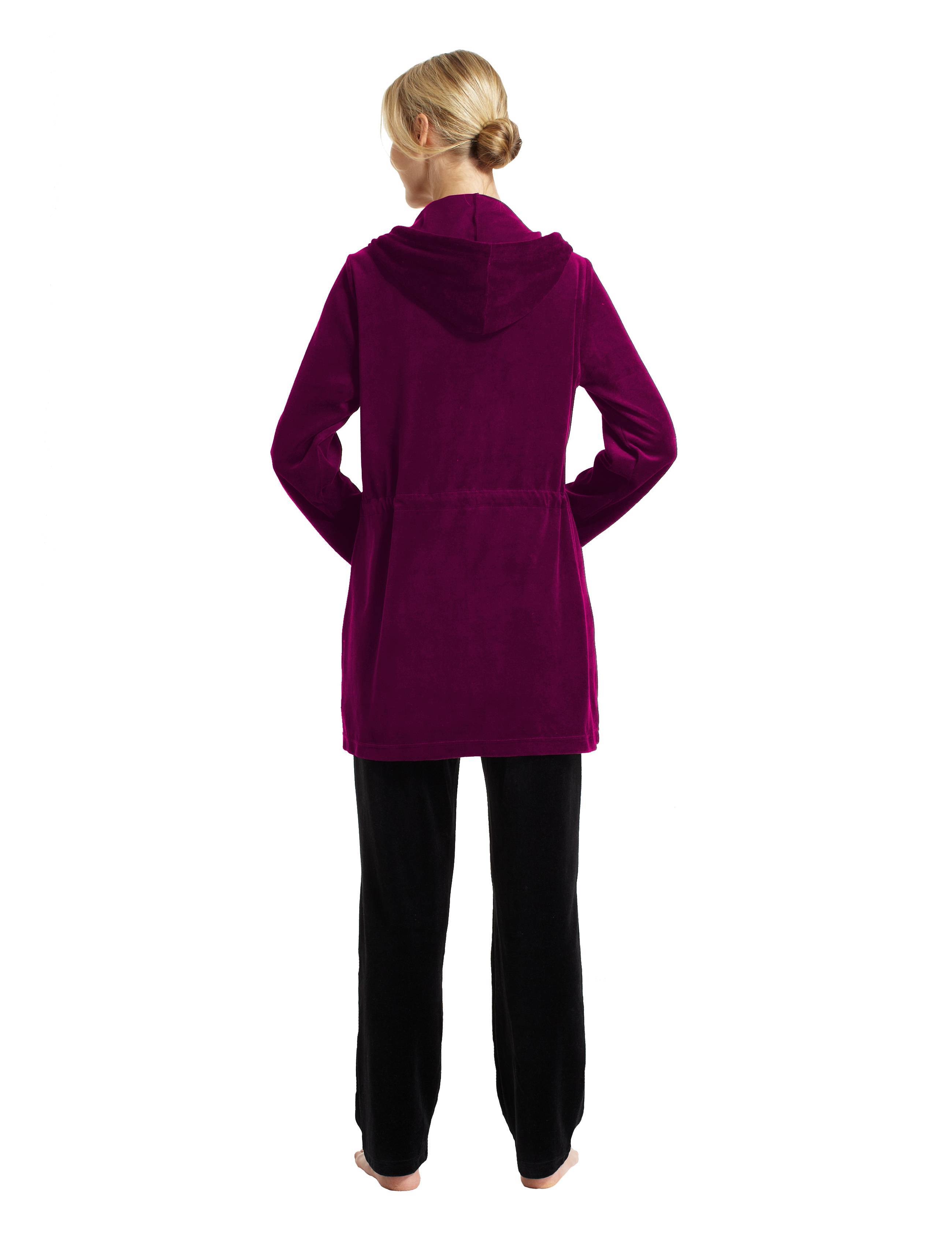 RAIKOU Damen Nicki Velour Kurzer Bademantel/Morgenmantel/Saunamantel mit Reißverschluss mit Hohem Baumwollanteil Kapuzenjacke Hoodie Zipper Jacket