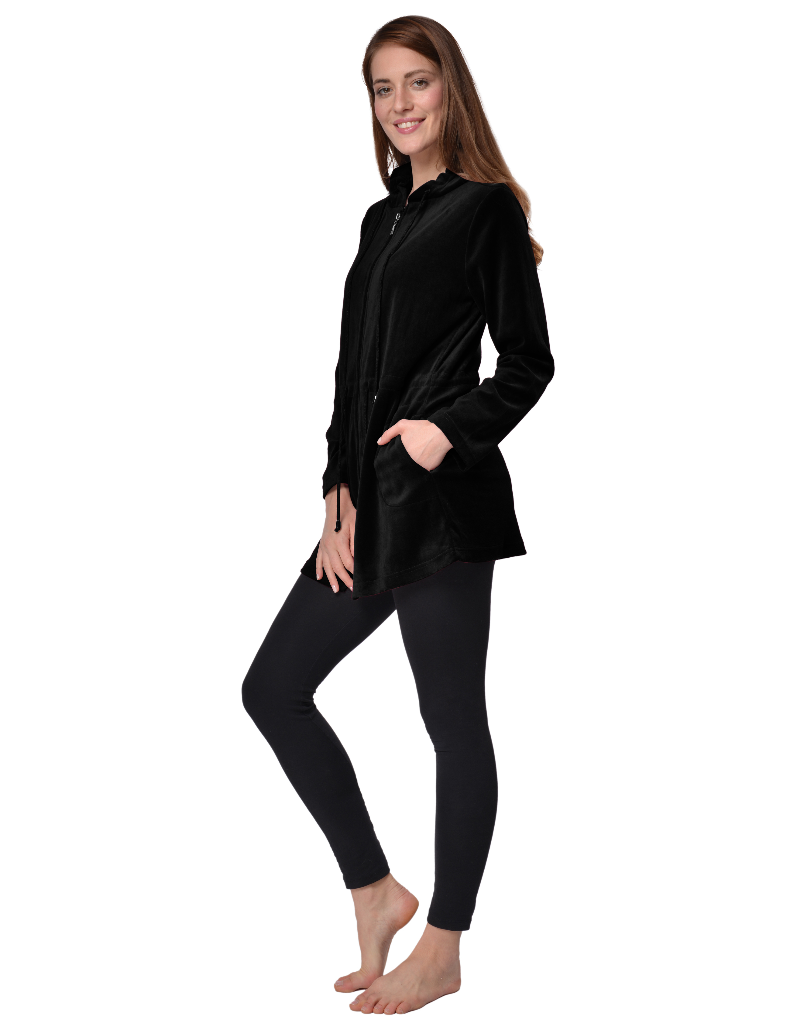RAIKOU Damen Nicki Velour Kurzer Bademantel/Morgenmantel/Saunamantel mit Reißverschluss mit Hohem Baumwollanteil Kapuzenjacke Hoodie Zipper Jacket
