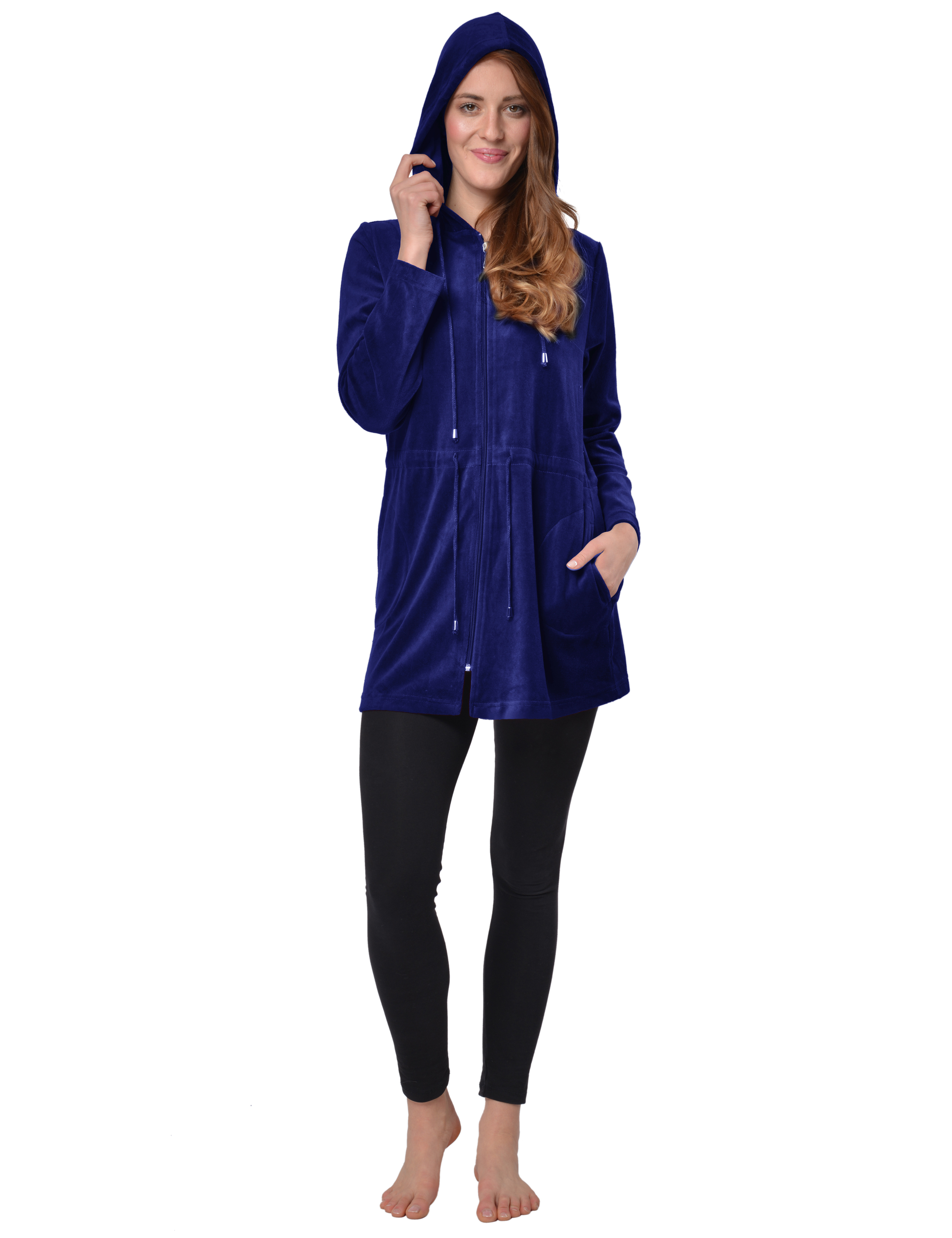 RAIKOU Damen Nicki Velour Kurzer Bademantel/Morgenmantel/Saunamantel mit Reißverschluss mit Hohem Baumwollanteil Kapuzenjacke Hoodie Zipper Jacket