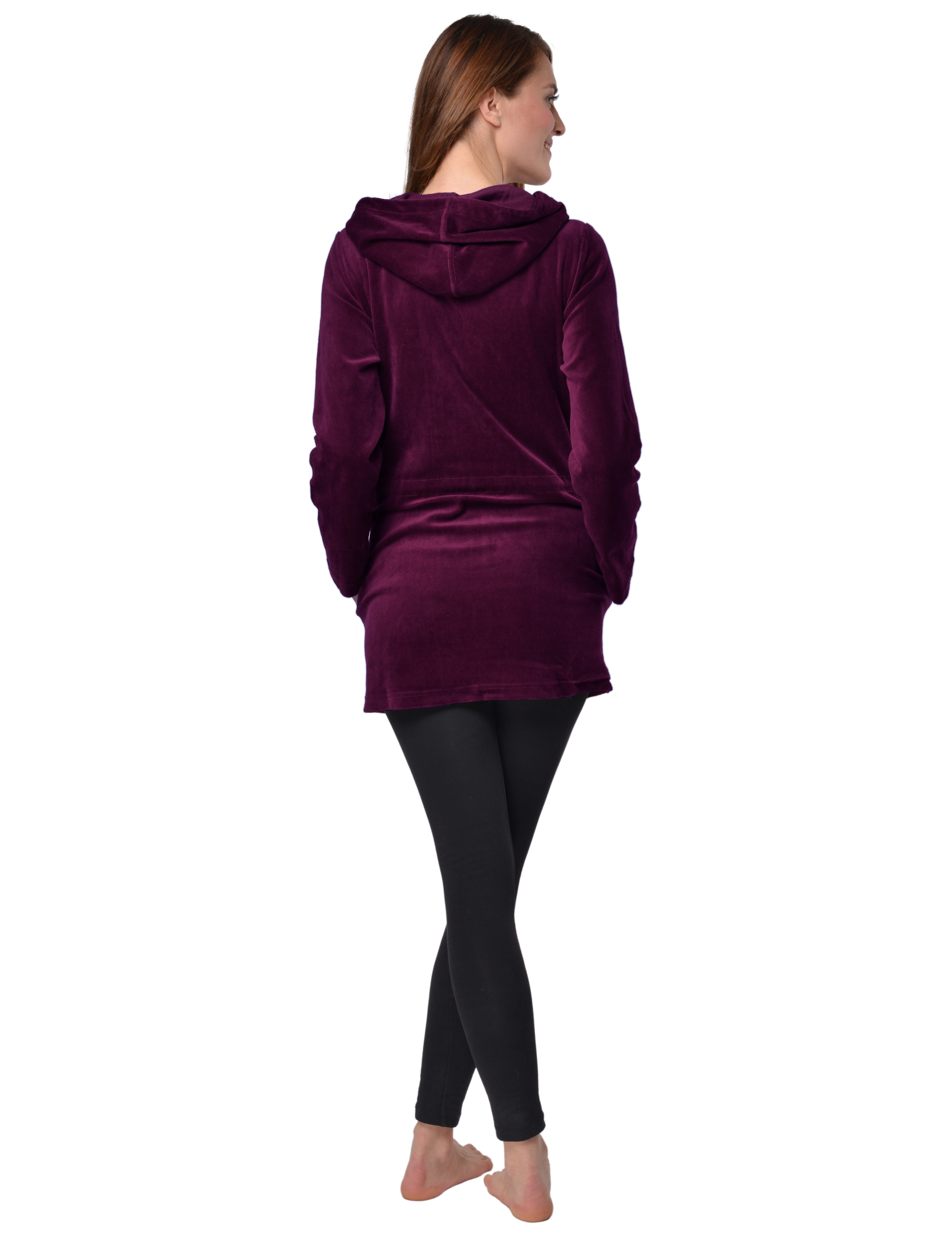RAIKOU Damen Nicki Velour Kurzer Bademantel/Morgenmantel/Saunamantel mit Reißverschluss mit Hohem Baumwollanteil Kapuzenjacke Hoodie Zipper Jacket