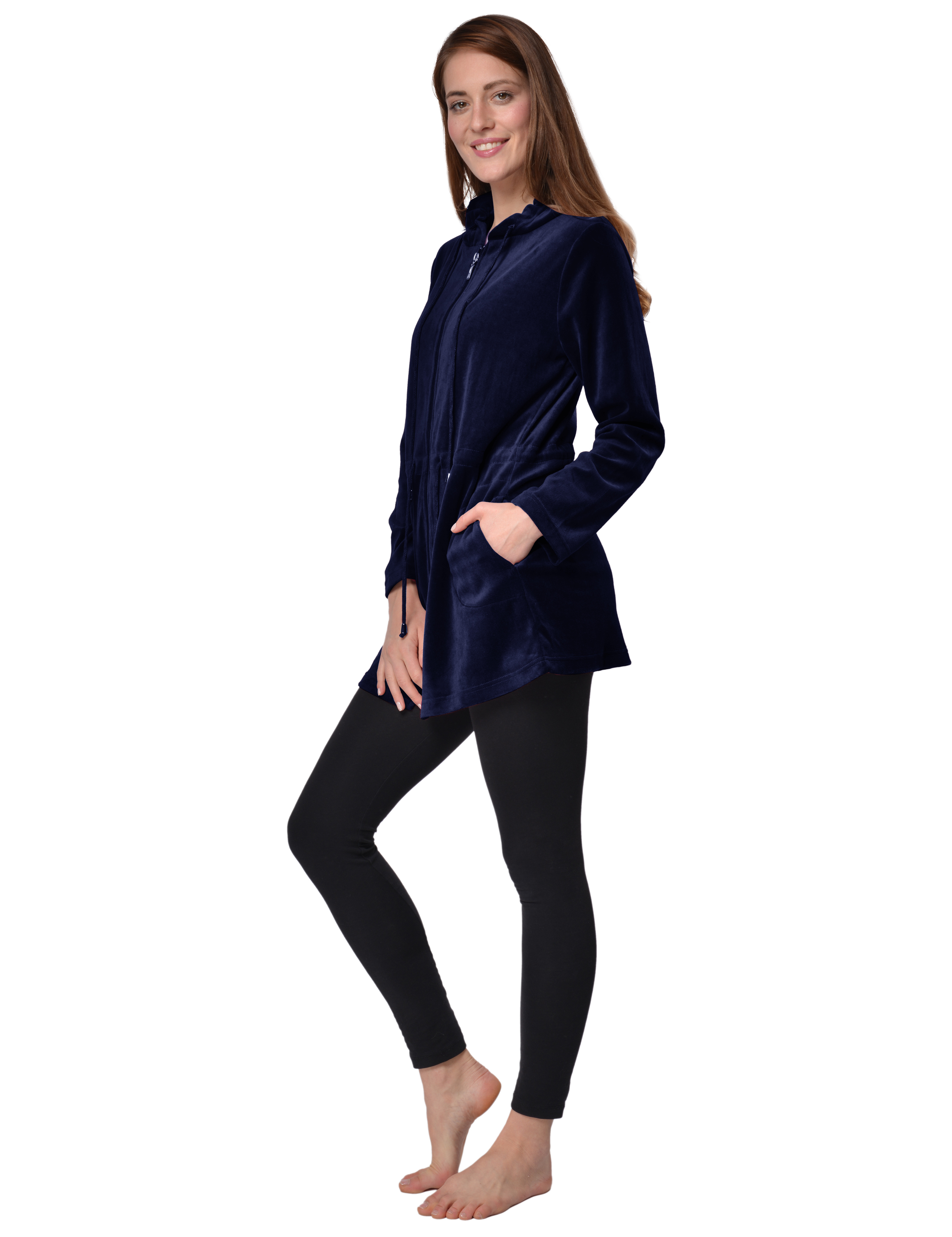 RAIKOU Damen Nicki Velour Kurzer Bademantel/Morgenmantel/Saunamantel mit Reißverschluss mit Hohem Baumwollanteil Kapuzenjacke Hoodie Zipper Jacket