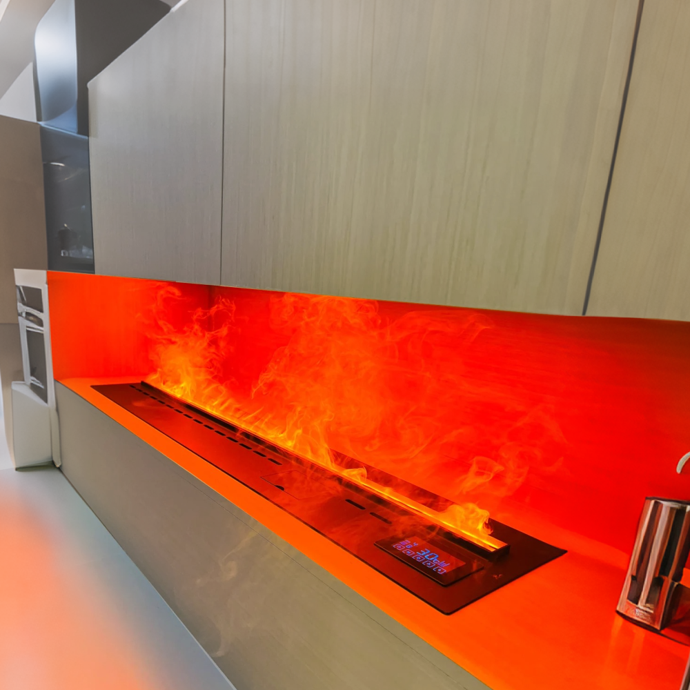 Moderner Ultraschall-Nebelkamin mit realistischer Flammensimulation – sicher, umweltfreundlich und mit Befeuchtungsfunktion – für Wohnräume, Hotels & Gewerbe (Einbau/Standkamin)