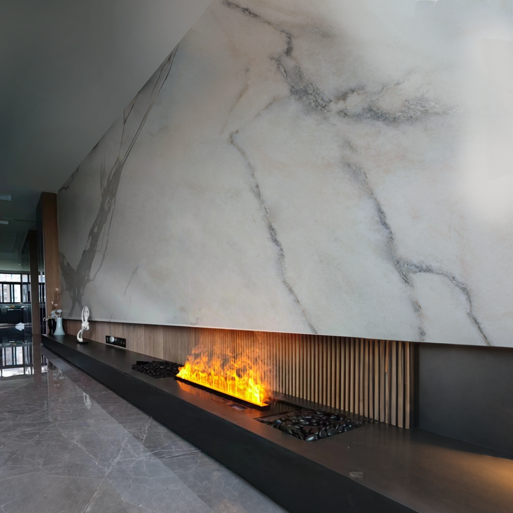 Moderner Ultraschall-Nebelkamin mit realistischer Flammensimulation – sicher, umweltfreundlich und mit Befeuchtungsfunktion – für Wohnräume, Hotels & Gewerbe (Einbau/Standkamin)