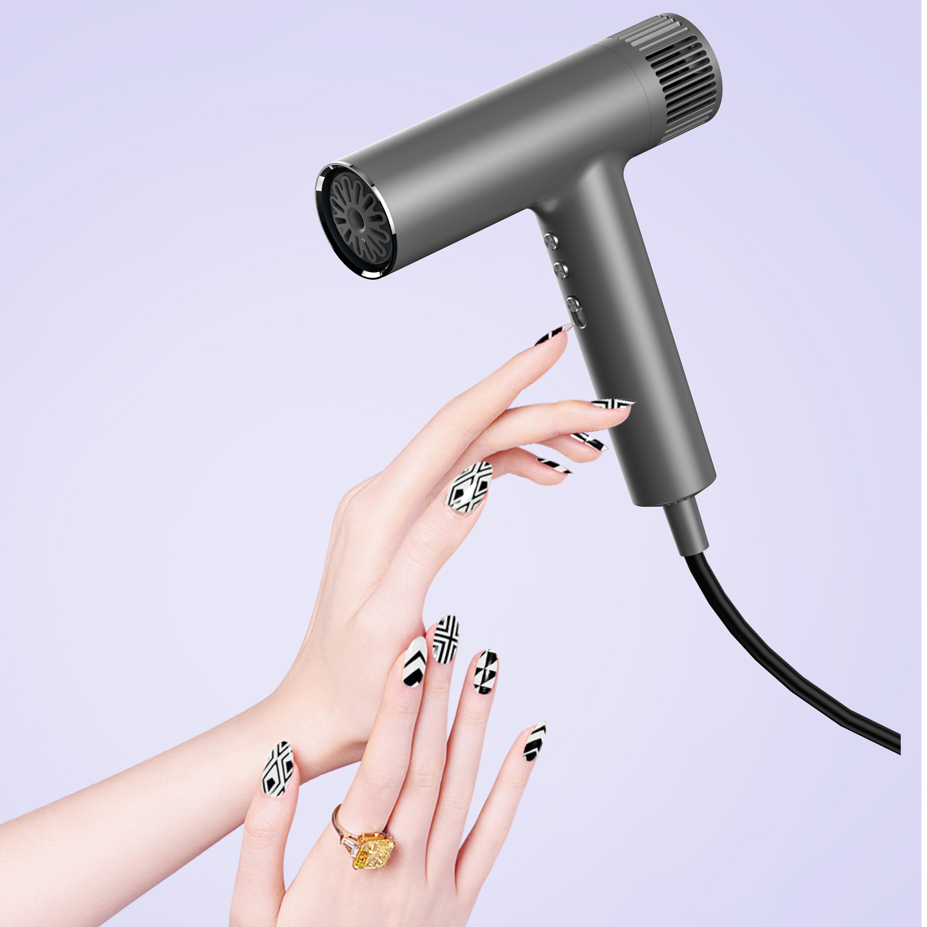 Hochgeschwindigkeits-Ionen-Haartrockner mit 1500 W – 105.000-U/min-Motor, 60 m/s Luftstrom, 300 Millionen negative Ionen, LED-Display, Aluminiumgehäuse, leicht & leise – Weiß/Grau
