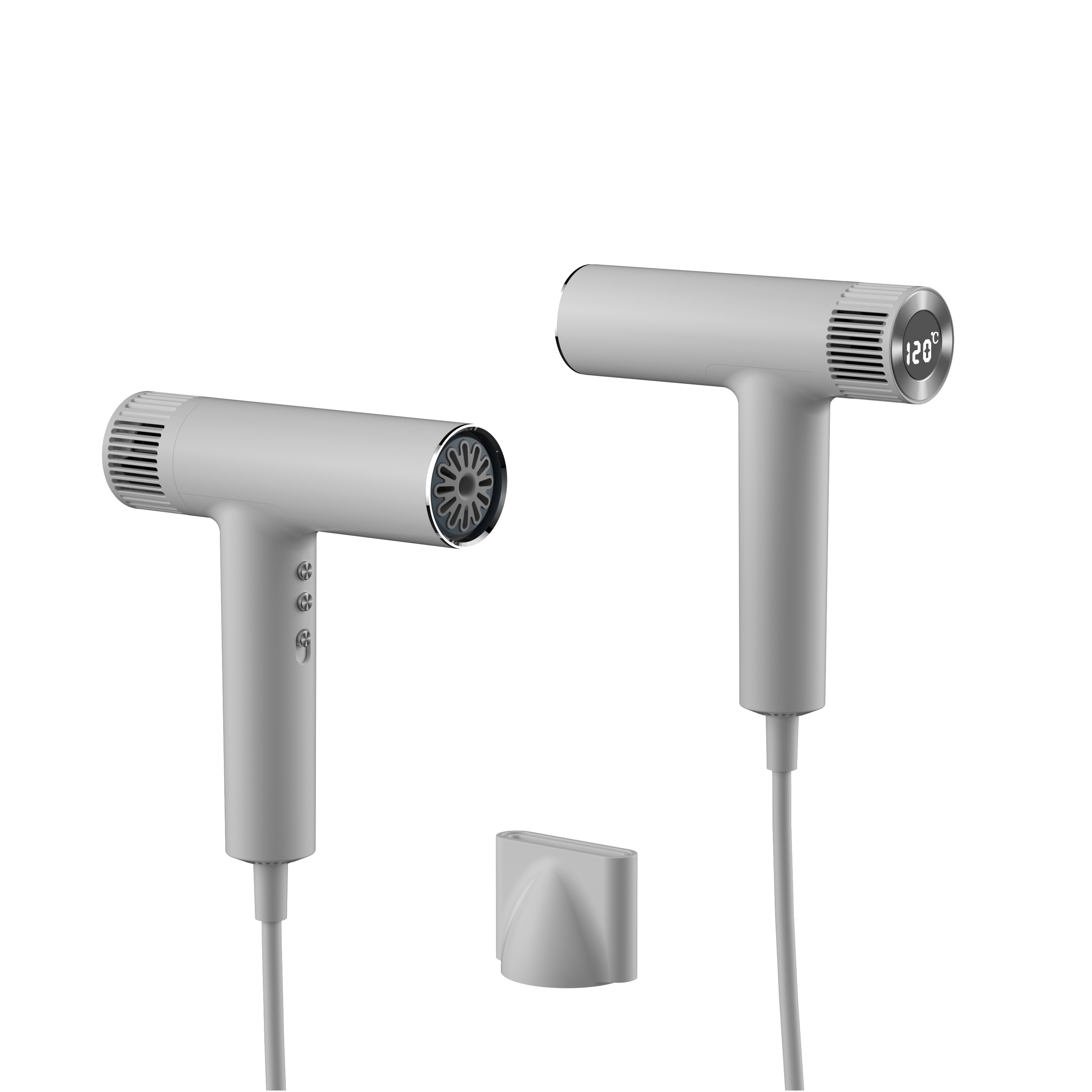 Hochgeschwindigkeits-Ionen-Haartrockner mit 1500 W – 105.000-U/min-Motor, 60 m/s Luftstrom, 300 Millionen negative Ionen, LED-Display, Aluminiumgehäuse, leicht & leise – Weiß/Grau