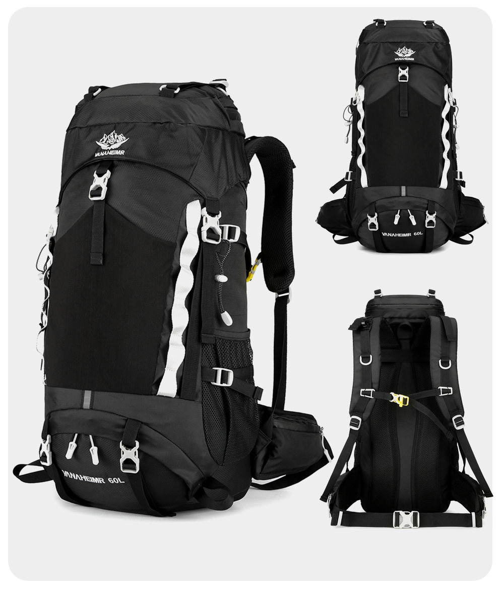 VANAHEIMR Wanderrucksack 60L Trekkingrucksack - Ultraleicht, Ergonomisch, mit Hüftgurt & Bauchtasche, Wasserabweisender Regenschutz, Ideal für Outdoor & Reisen Komfortabler Trekkingrucksack für Outdoor & Reisen