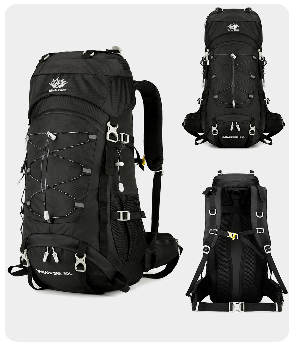 VANAHEIMR Wanderrucksack 60L Trekkingrucksack - Ultraleicht, Ergonomisch, mit Hüftgurt & Bauchtasche, Wasserabweisender Regenschutz, Ideal für Outdoor & Reisen Komfortabler Trekkingrucksack für Outdoor & Reisen