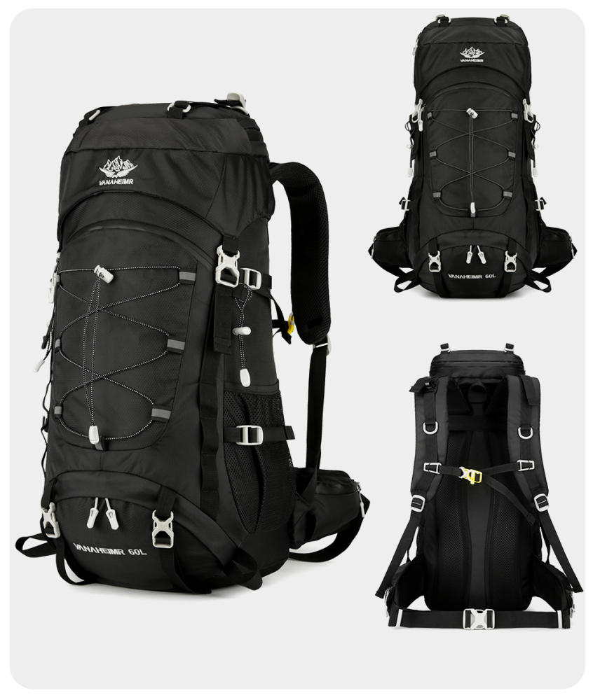 VANAHEIMR Wanderrucksack 60L Trekkingrucksack - Ultraleicht, Ergonomisch, mit Hüftgurt & Bauchtasche, Wasserabweisender Regenschutz, Ideal für Outdoor & Reisen Komfortabler Trekkingrucksack für Outdoor & Reisen