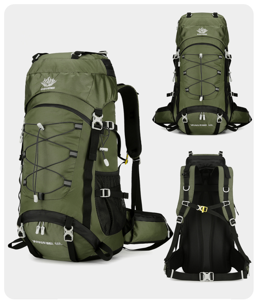 VANAHEIMR Wanderrucksack 60L Trekkingrucksack - Ultraleicht, Ergonomisch, mit Hüftgurt & Bauchtasche, Wasserabweisender Regenschutz, Ideal für Outdoor & Reisen Komfortabler Trekkingrucksack für Outdoor & Reisen