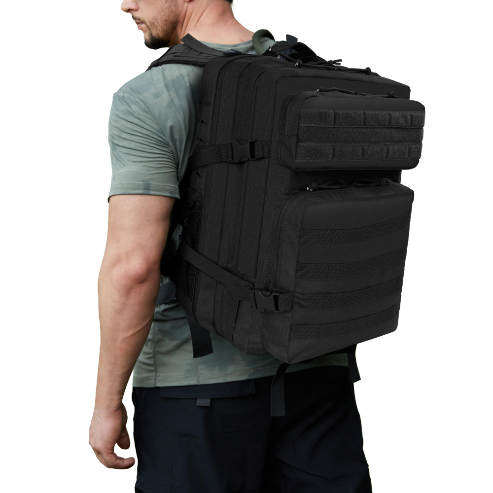 Taktischer Rucksack 45L – Schwarz – Militär- & Outdoor-Rucksack mit vielseitigen Fächern