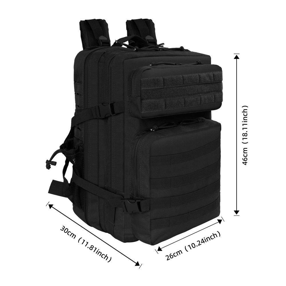 Taktischer Rucksack 45L – Schwarz – Militär- & Outdoor-Rucksack mit vielseitigen Fächern