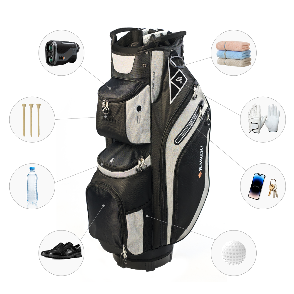 RAIKOU Golf Cartbag– Wasserdichte Golftasche – 14-fach Divider, Kühlfach, Wertsachenfach, Trolley kompatibel, leichte Golftasche