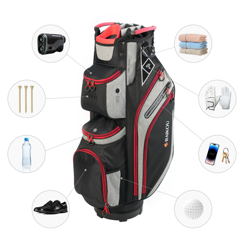 RAIKOU Golf Cartbag– Wasserdichte Golftasche – 14-fach Divider, Kühlfach, Wertsachenfach, Trolley kompatibel, leichte Golftasche