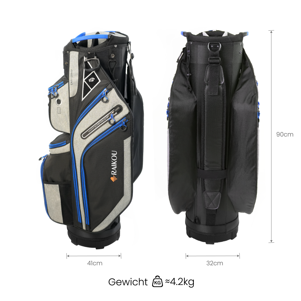 RAIKOU Golf Cartbag– Wasserdichte Golftasche – 14-fach Divider, Kühlfach, Wertsachenfach, Trolley kompatibel, leichte Golftasche