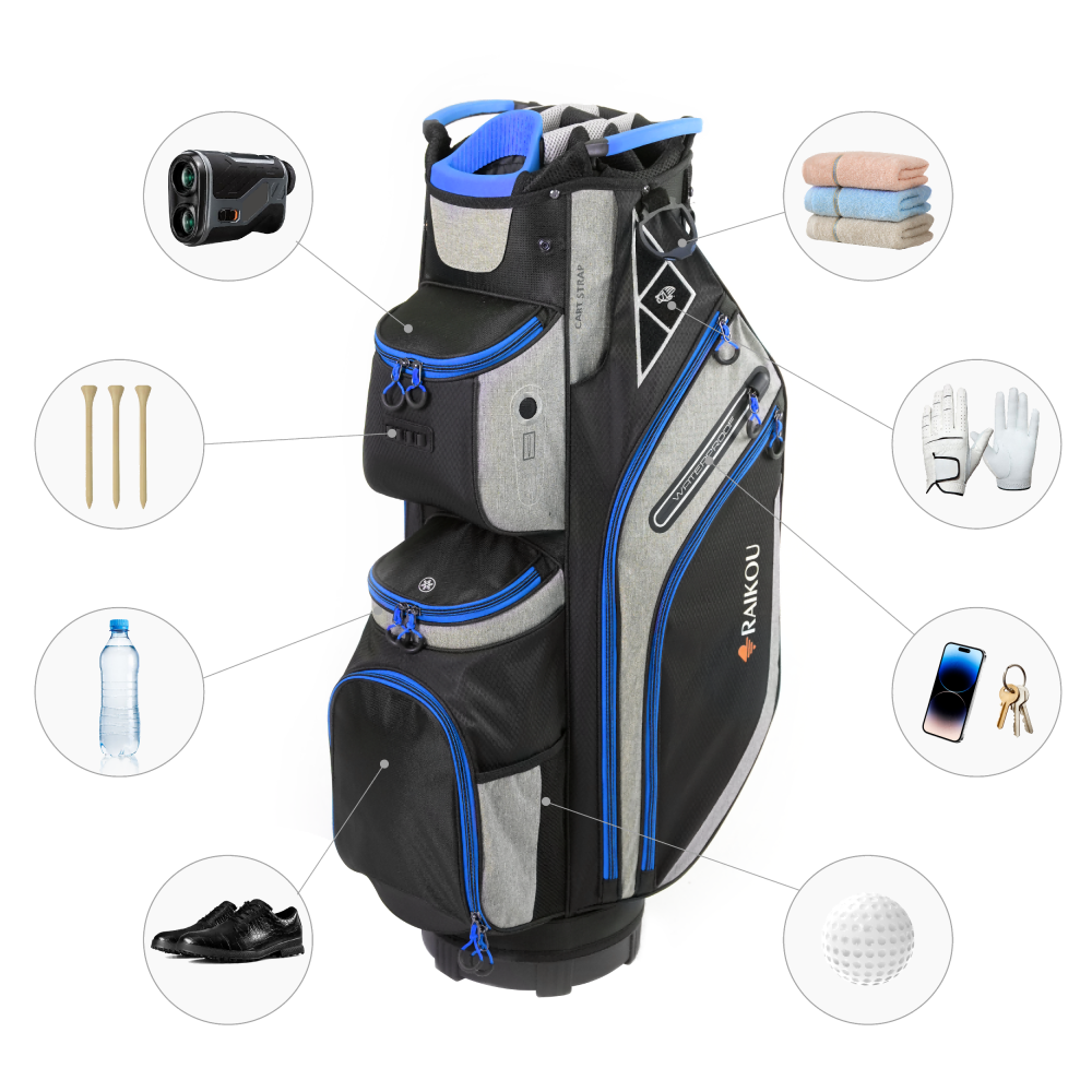 RAIKOU Golf Cartbag– Wasserdichte Golftasche – 14-fach Divider, Kühlfach, Wertsachenfach, Trolley kompatibel, leichte Golftasche