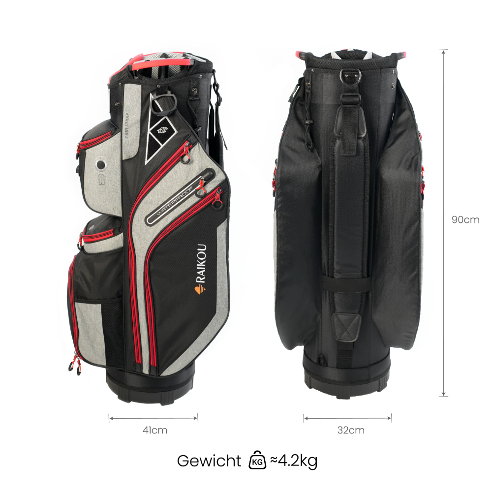 RAIKOU Golf Cartbag– Wasserdichte Golftasche – 14-fach Divider, Kühlfach, Wertsachenfach, Trolley kompatibel, leichte Golftasche